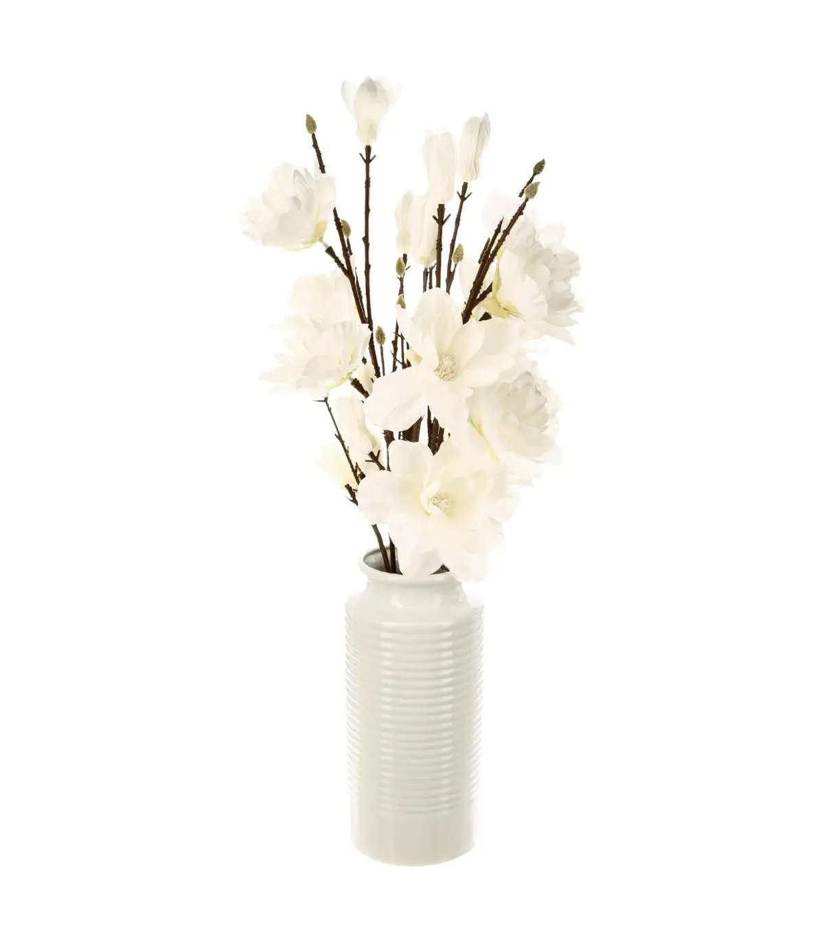 Composition florale artificielle Magnolias Blanc Vase en céramique H 73 cm