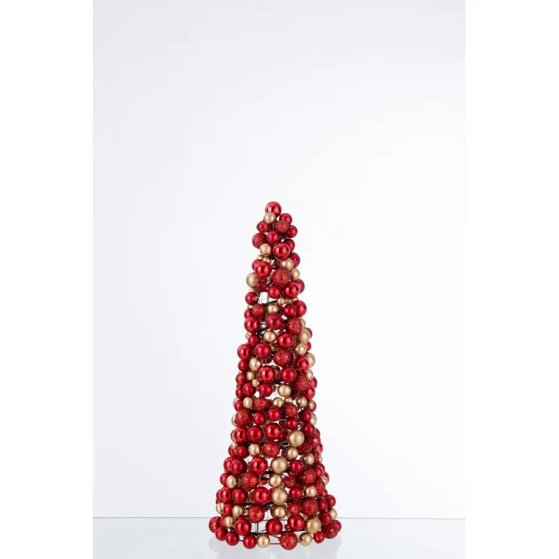 Cône de Noël de boules en plastique rouge 20x20x45 cm – J-Line