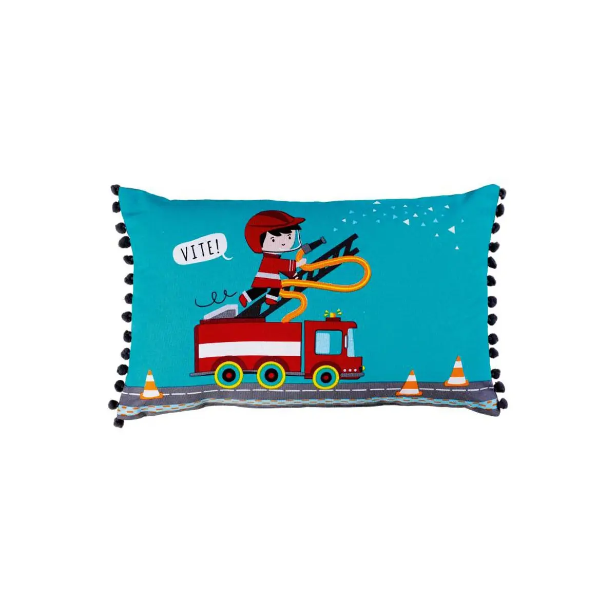 Coussin à Pompons «Flyn» 30x50cm Bleu