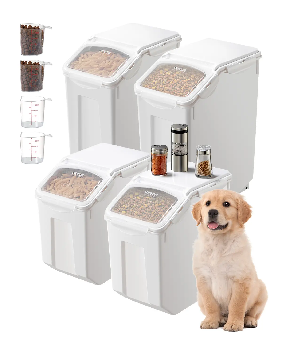 VEVOR Conteneur stockage riz 4pcs, 2x15L/2x20L, hermétique, roues, tasse mesure, alimentaire.
