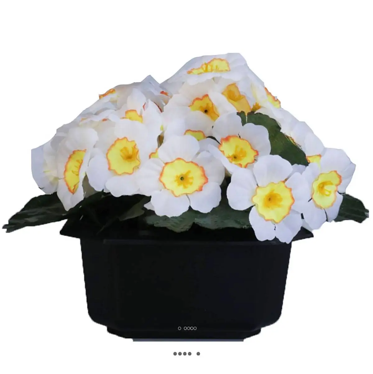 Composition fleurs artificielles cimetière pot carré primevères H17 cm D24 cm Blanc – couleur: Rouge-blanc