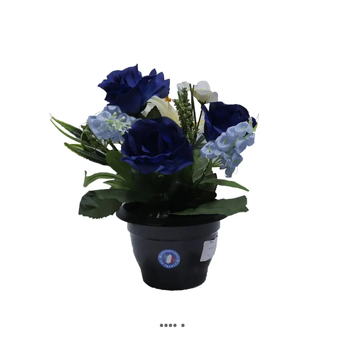 Composition fleurs artificielles cimetière pot roses lys arums H 28 cm D 25 cm Pourpre – couleur: Pourpre