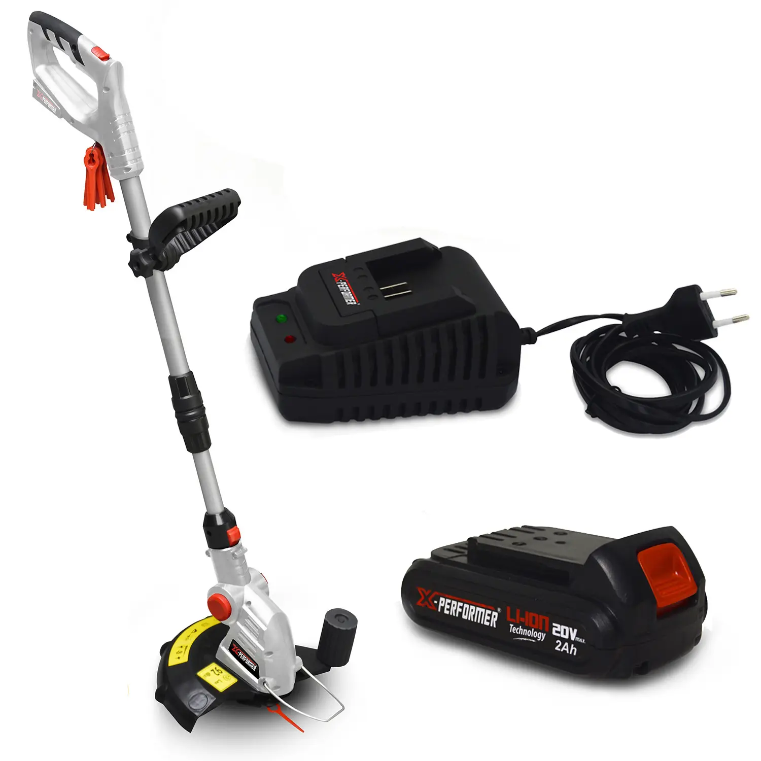 Coupe bordures à batterie 20V – X-Performer XPCB20LI-T – Tête de coupe 5 positions + Batterie 2 Ah et chargeur