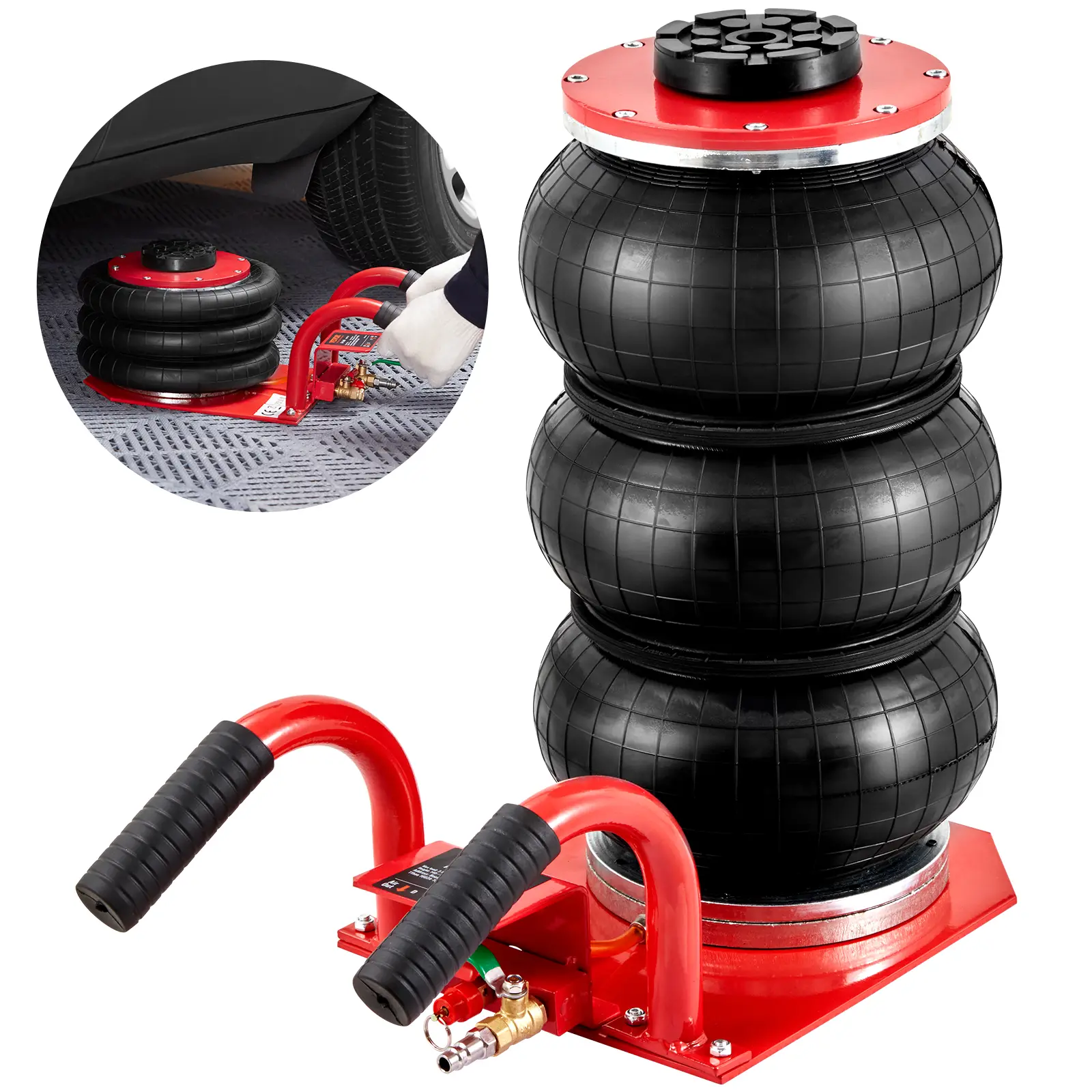 VEVOR Cric pneumatique 3T 140-450 mm, 0,8-1,0 MPa, coussins d’air, levage rapide facile, portable rouge.