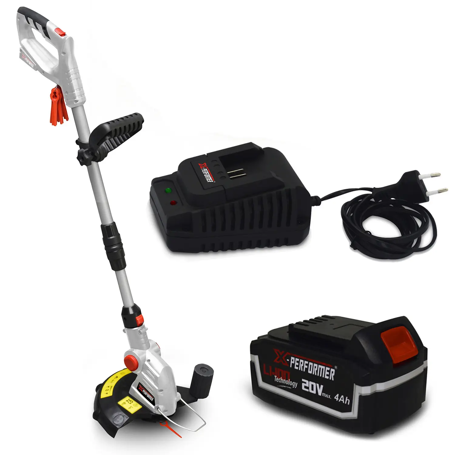 Coupe bordures à batterie 20V – X-Performer XPCB20LI-T – Tête de coupe 5 positions + Batterie 4 Ah et chargeur