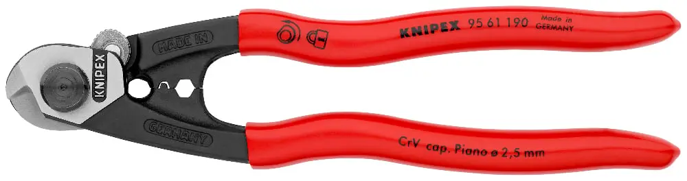 Pince coupe-câbles acier – 190 mm – Diam. 2.5-4-5-7 mm – KNIPEX – 95 61 190 SB
