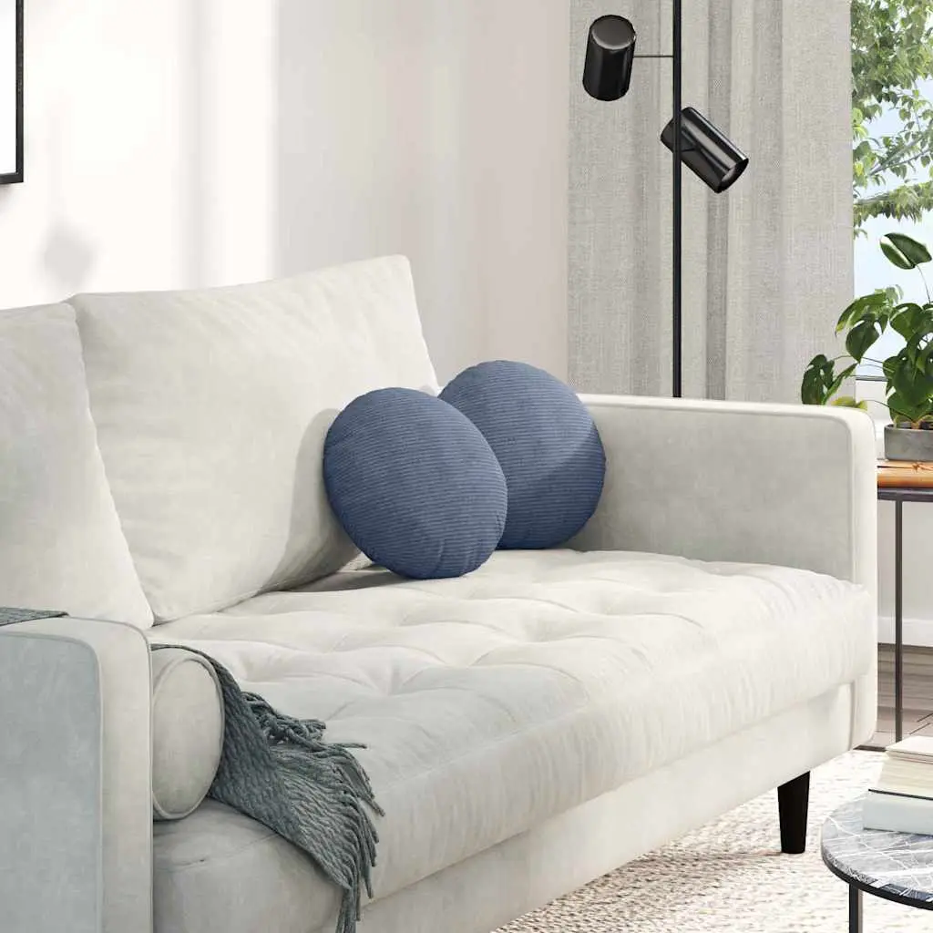 Coussins d’Assise Ronds (Lot de 2) en Velours Côtelé Doux Décoratifs pour Maison Bleu Ø 30 cm – ComfortXL Outdoor Living