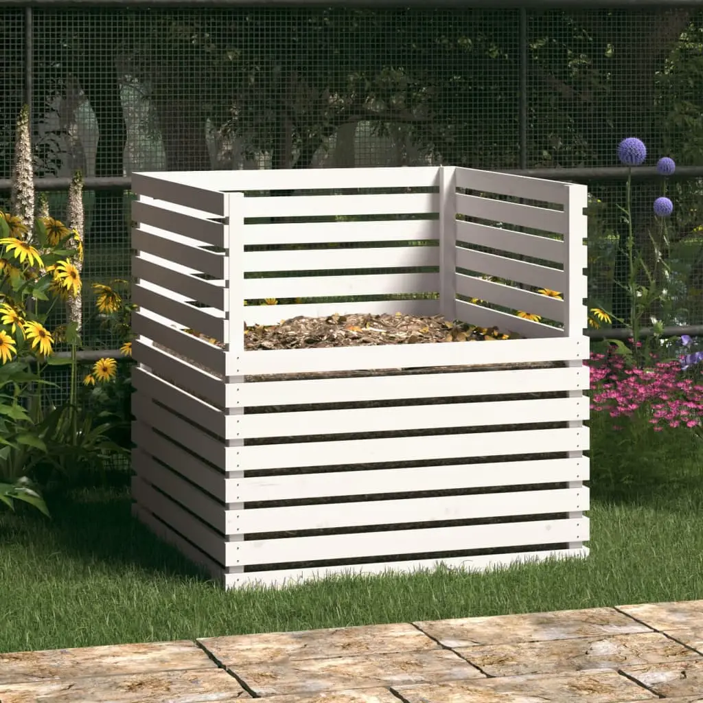 Composteur Blanc 100x100x102 cm Bois massif de pin vidaXL 822193