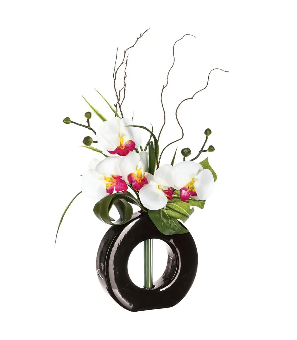 Composition florale artificielle d’orchidées avec vase céramique H 44 cm