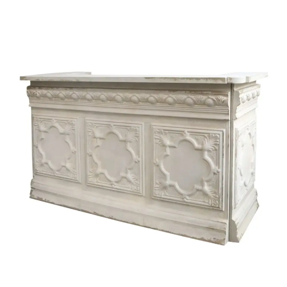 Comptoir vintage avec étagère en fer blanc crème 217 x 76 x 118 cm Chemin de campagne