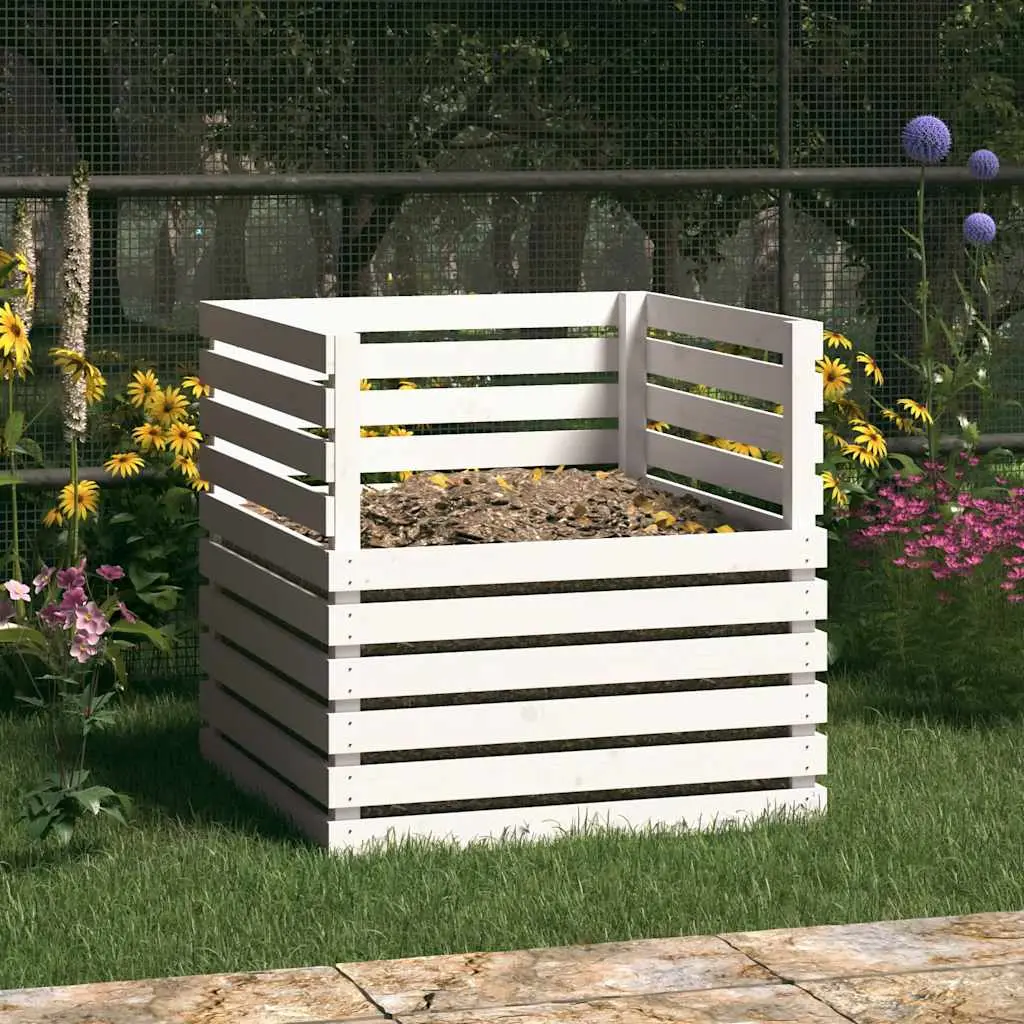 Composteur Blanc 80x80x78 cm Bois massif de pin vidaXL 822188