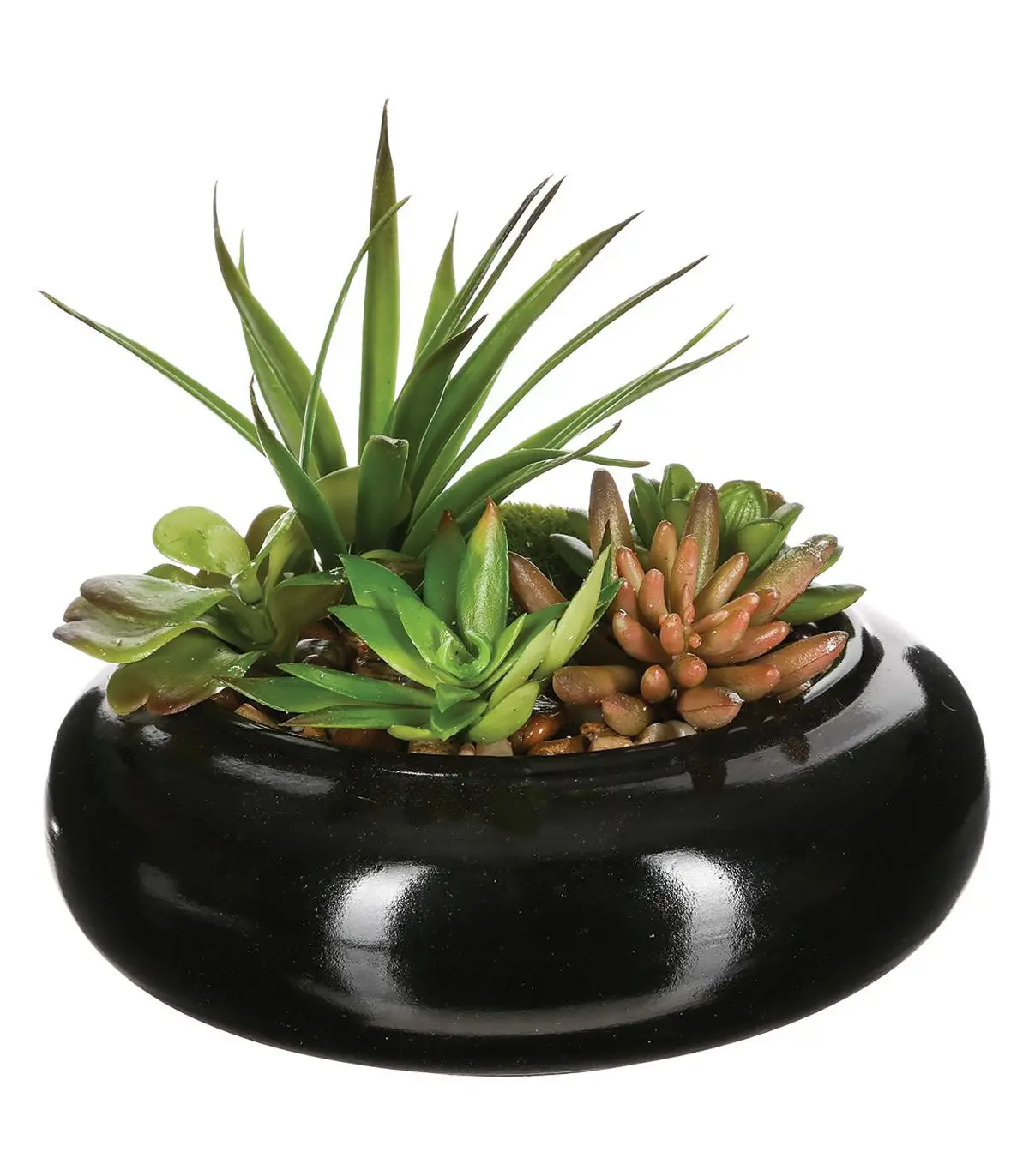 Composition de Plantes arificielles Vase en Céramique Noire D 20 cm