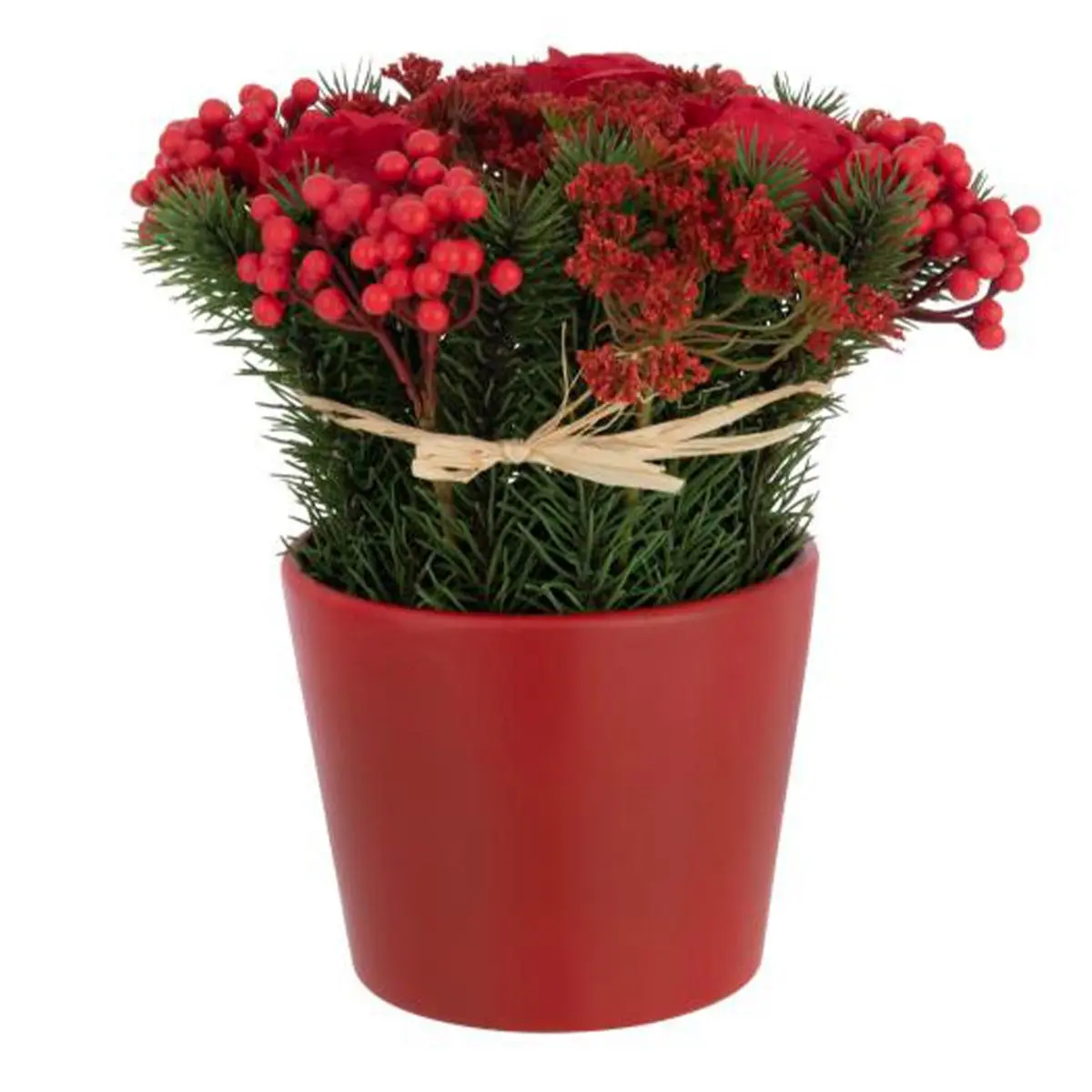 Composition Florale Pot «Roses & Baies» 25cm Rouge