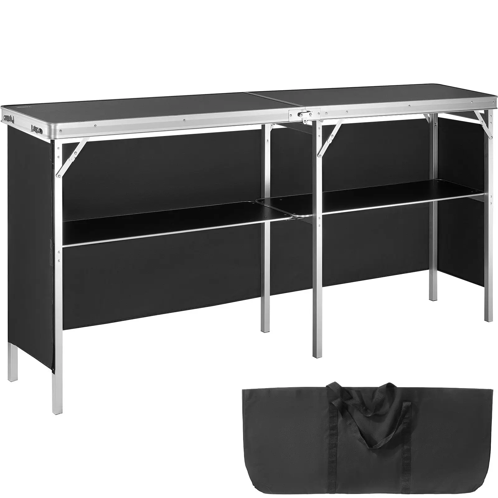 VEVOR Comptoir de stand pliant 195×38.5x88cm, portable avec étagère et sac, pour foire, fête.