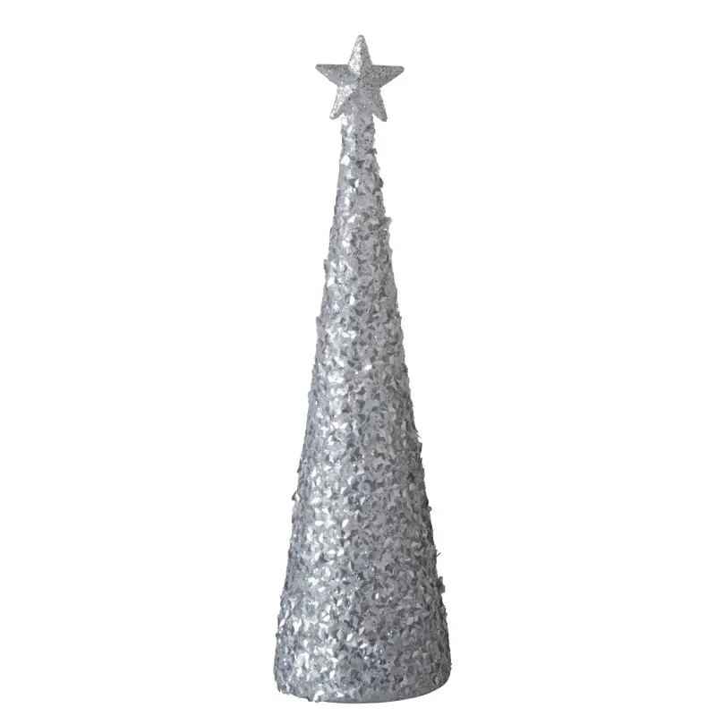 Cône de Noël lumineux avec étoile en verre argent 9.5×9.5×34.5 cm – J-Line