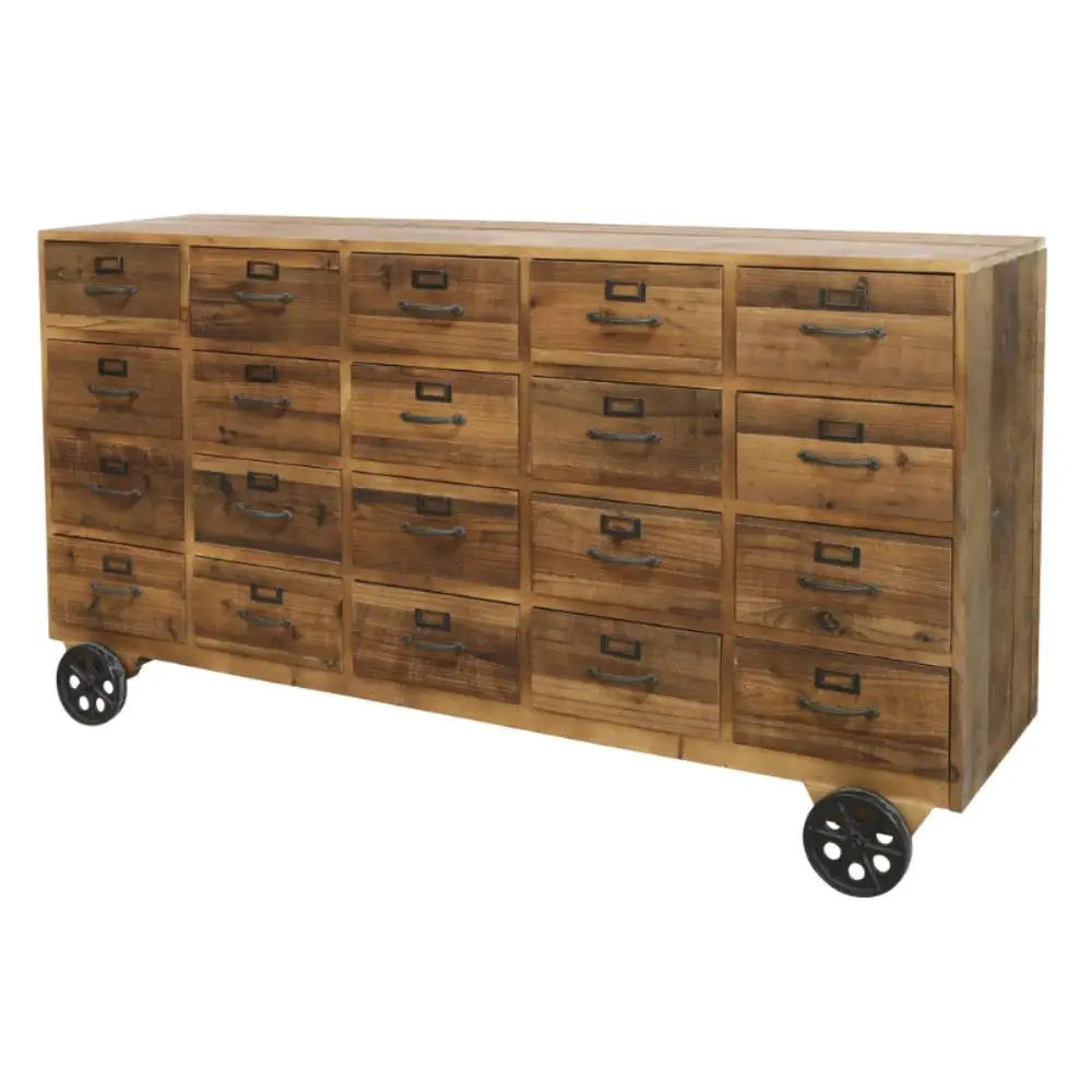 Comptoir buffet d’épicerie en bois marron et fer noir 156 x38.5 x75 cm Chemin de campagne
