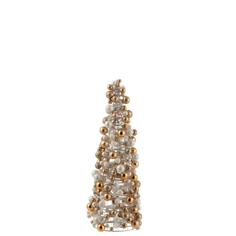 Cône de Noël avec mini boules en plastique doré 20x18x45 cm – J-Line