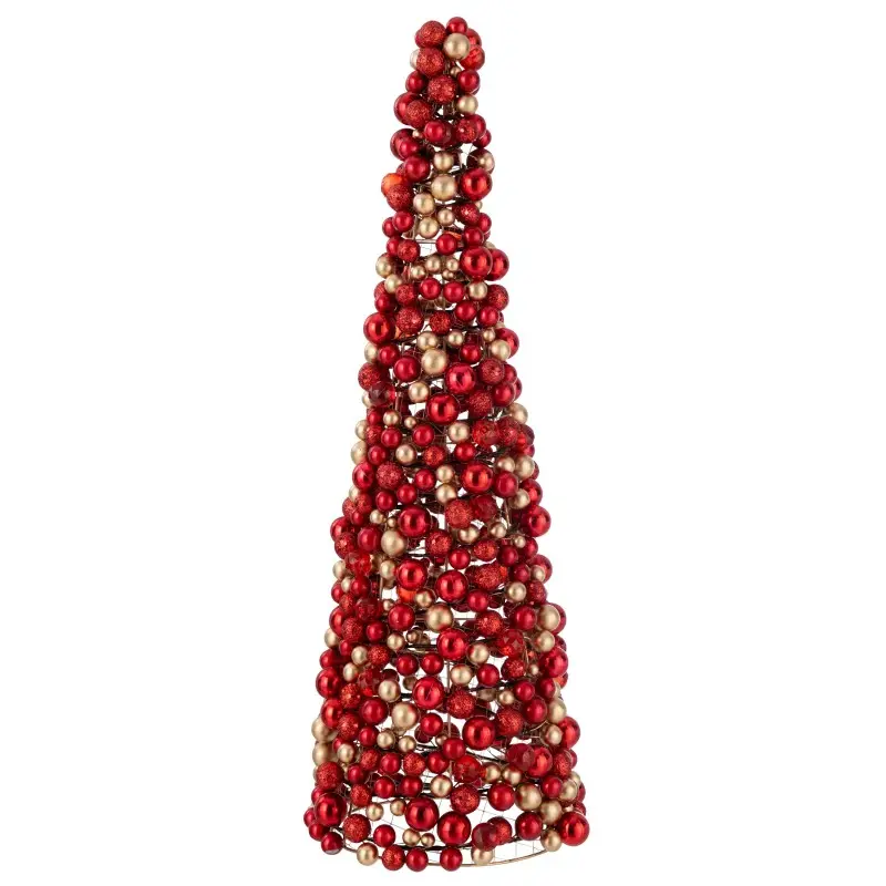 Cône de Noël de boules en plastique rouge 25x25x70 cm – J-Line