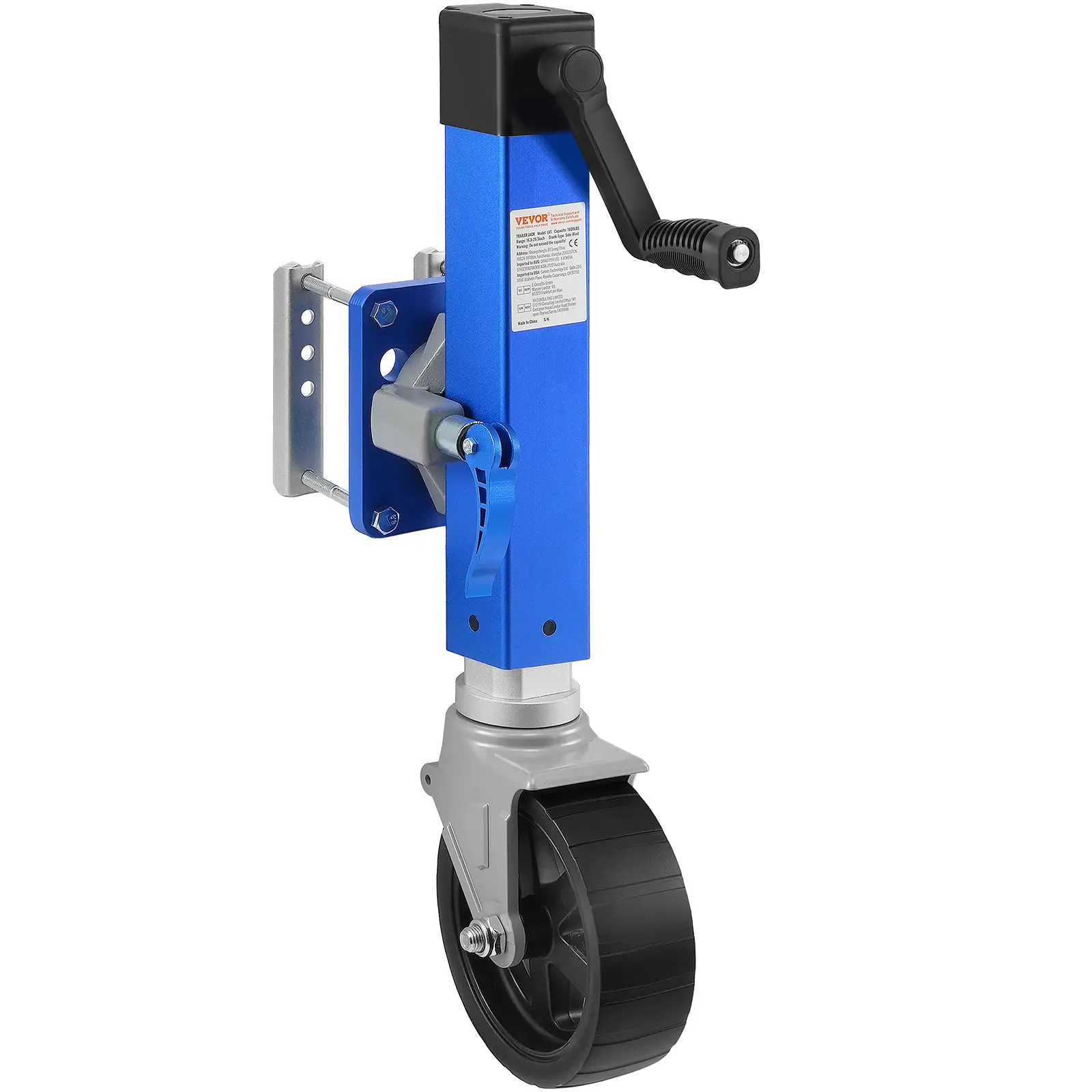 VEVOR Cric remorque bateau, charge 907 kg, roue jockey pivotante, levage 410-670 mm. PP, pour camping-car.