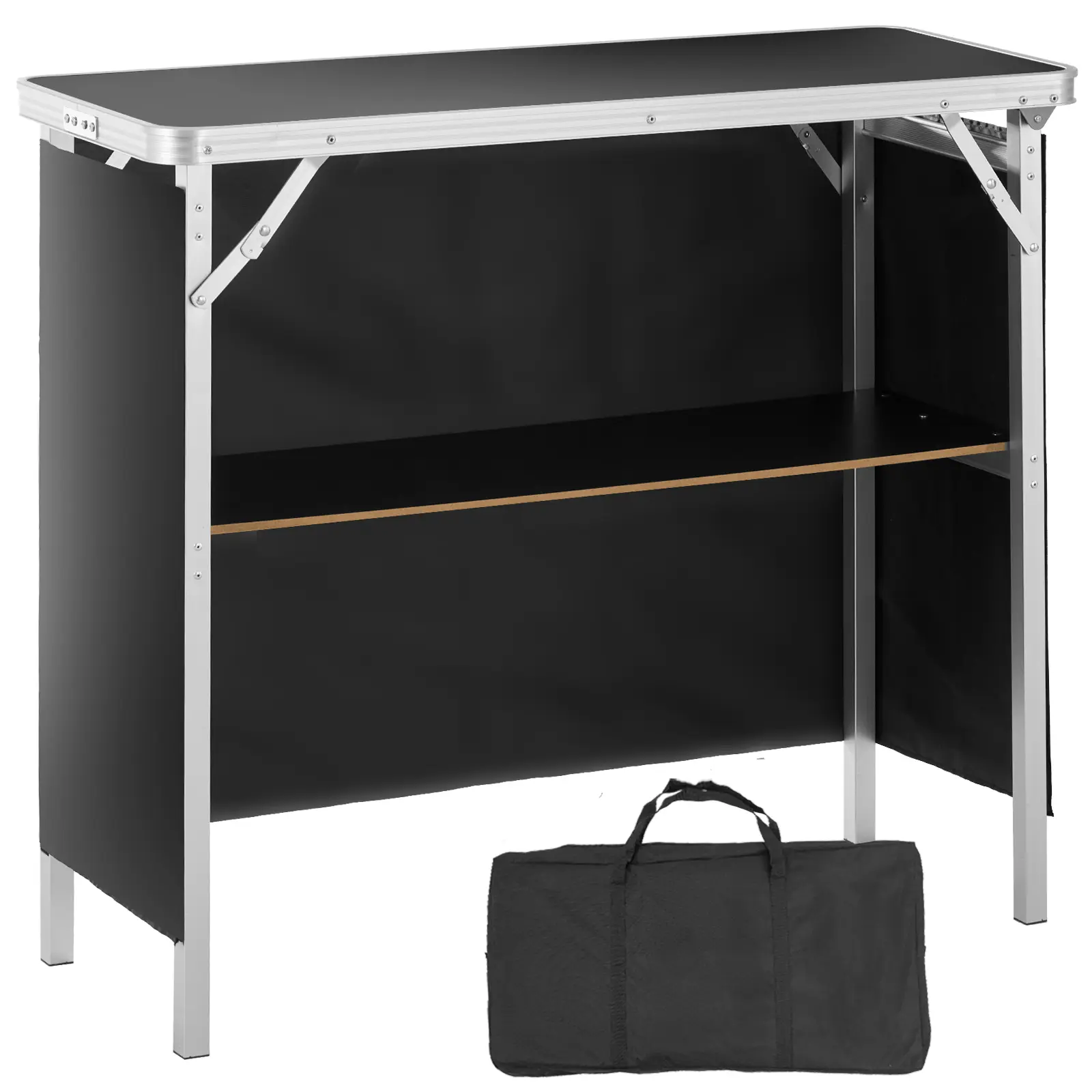 VEVOR Comptoir de stand pliant 97.5×38.5x87cm, portable avec étagère, jupe noire et sac, pour exposition.