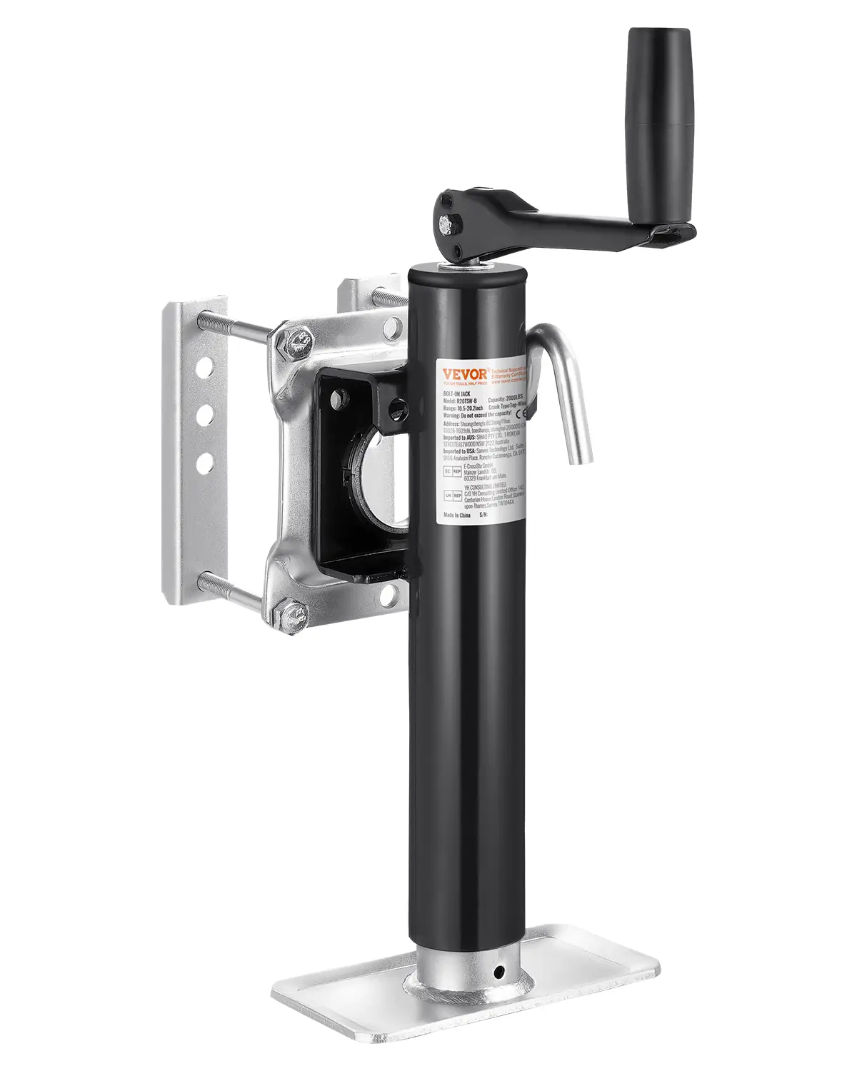 VEVOR Cric remorque boulon, charge dyn. 907 kg, course 254 mm.