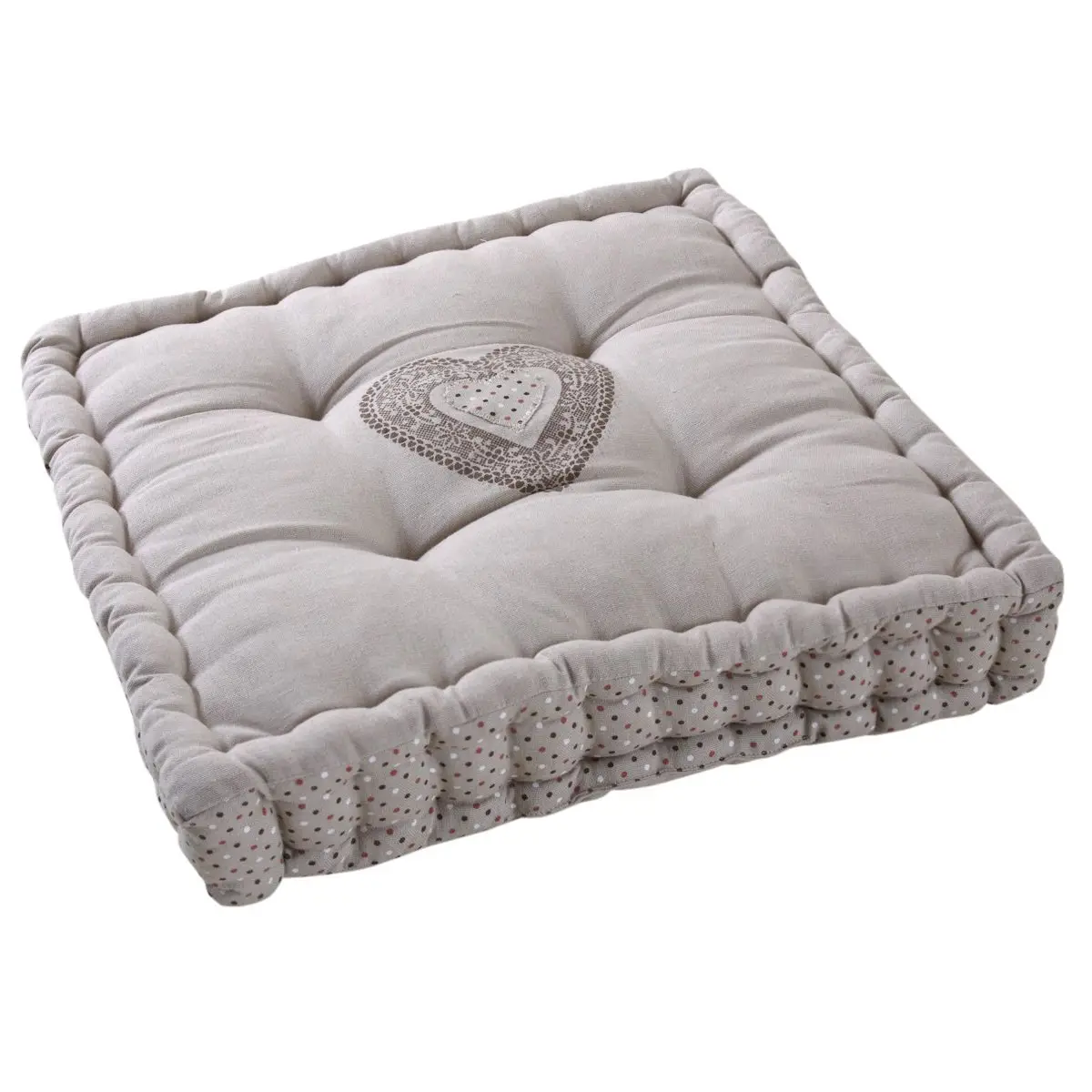 Coussin carré en coton et lin Coeur