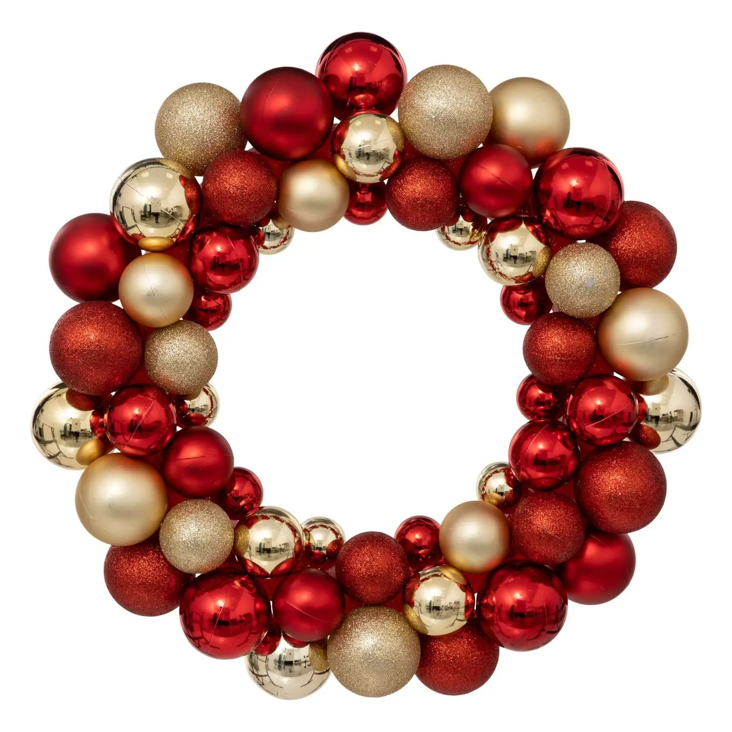 Couronne boule de Noël – Diam 35 cm – Rouge et Or – Atmosphera