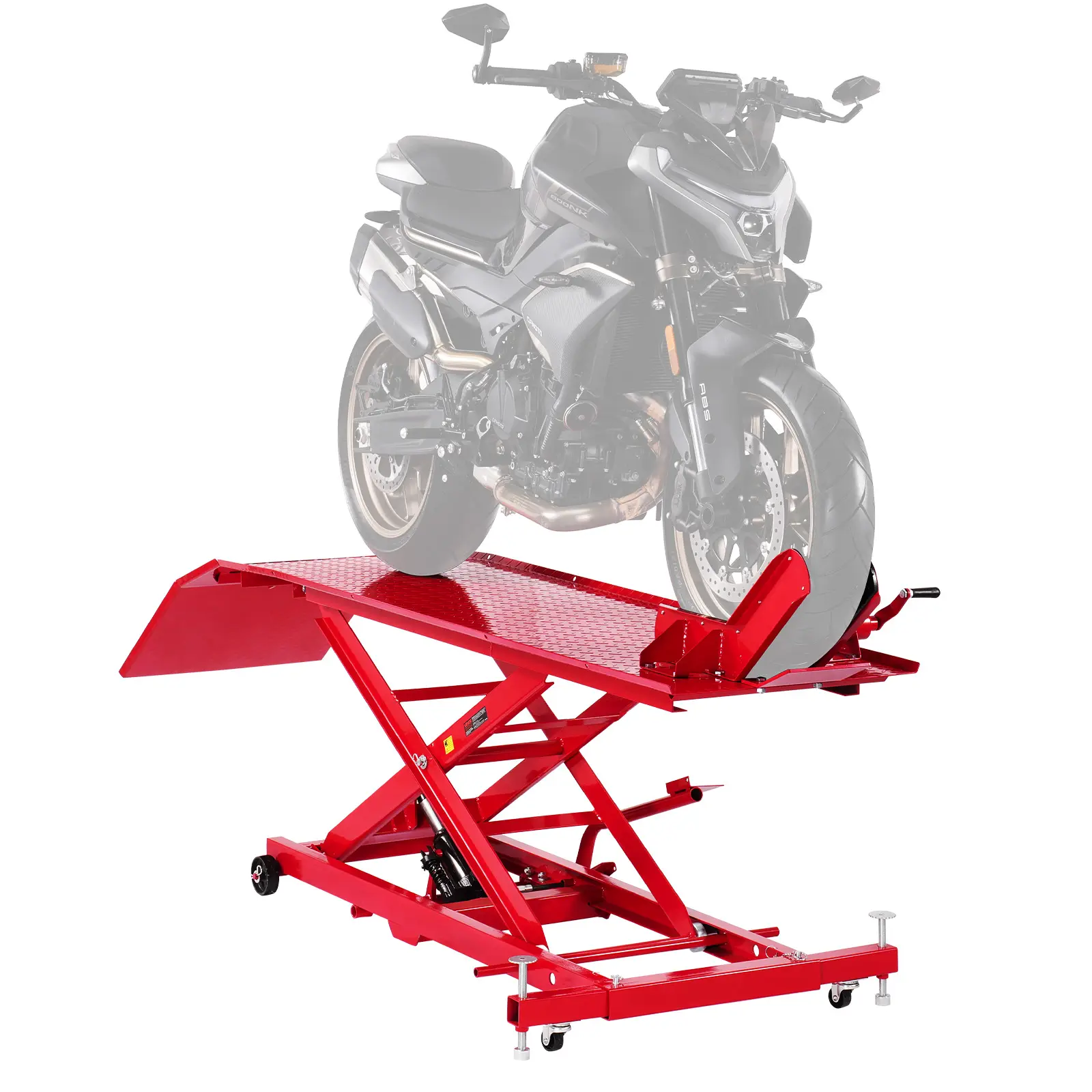 VEVOR Cric moto capacité 453,6 kg, pont élévateur hydraulique ht. 21,8-78,7 cm, mobile 360°.