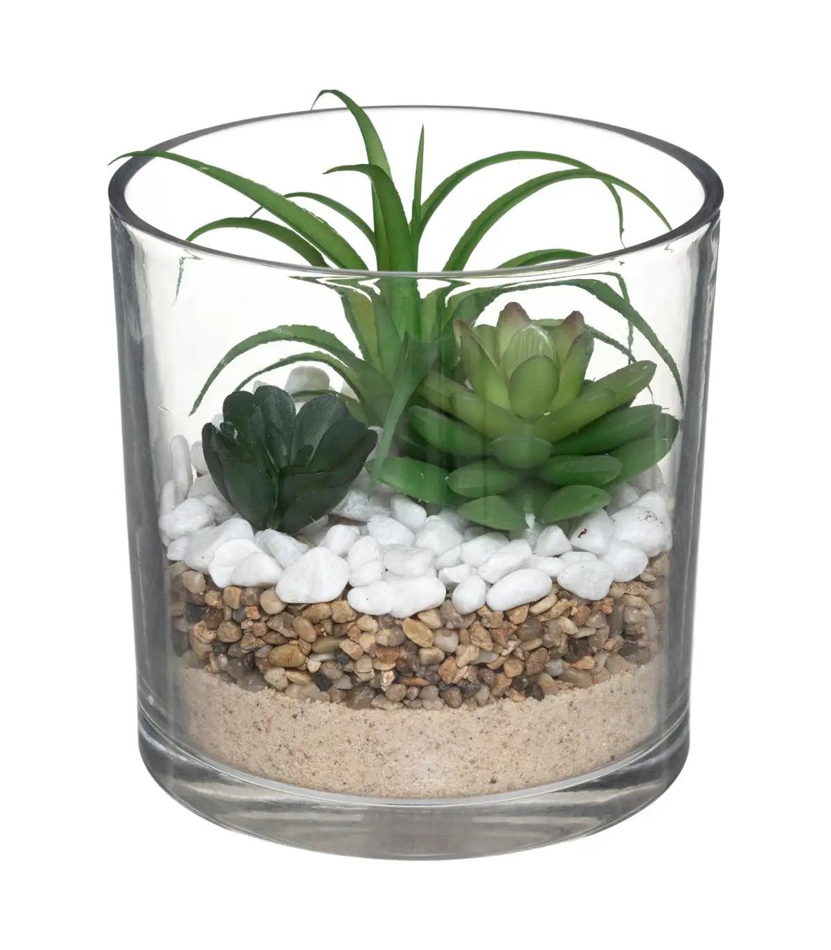 Composition de plantes arificielles Pot en Verre D. 15 x H. 16 cm