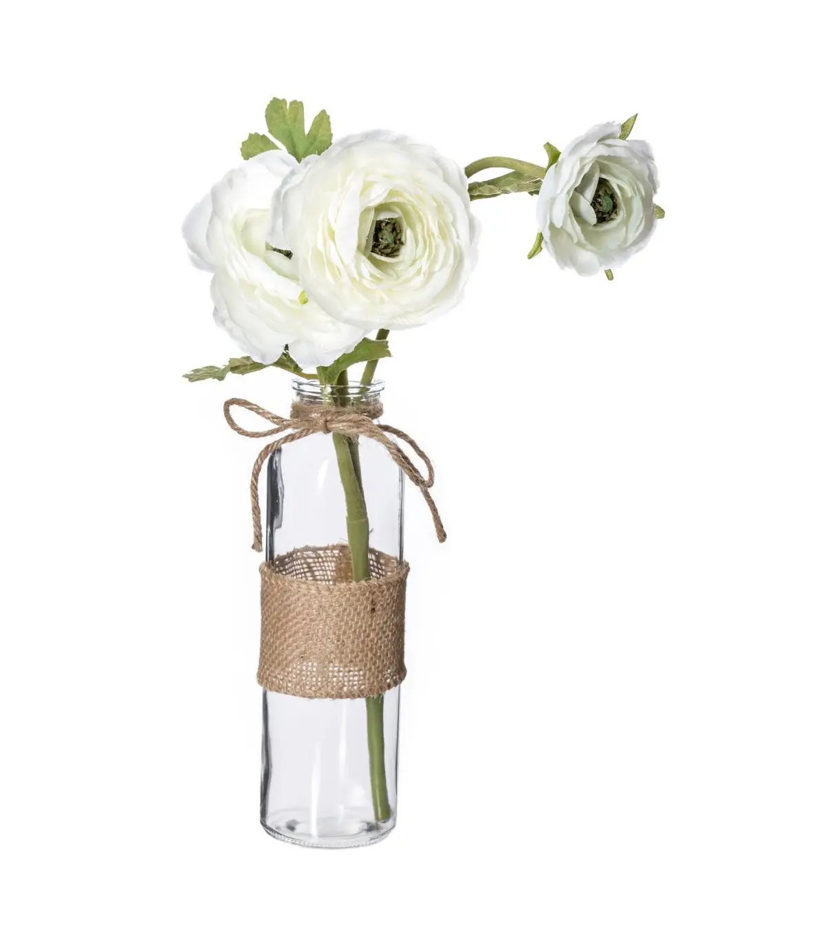 Composition florale artificielle Camélia blanc Vase en Verre H 39 cm