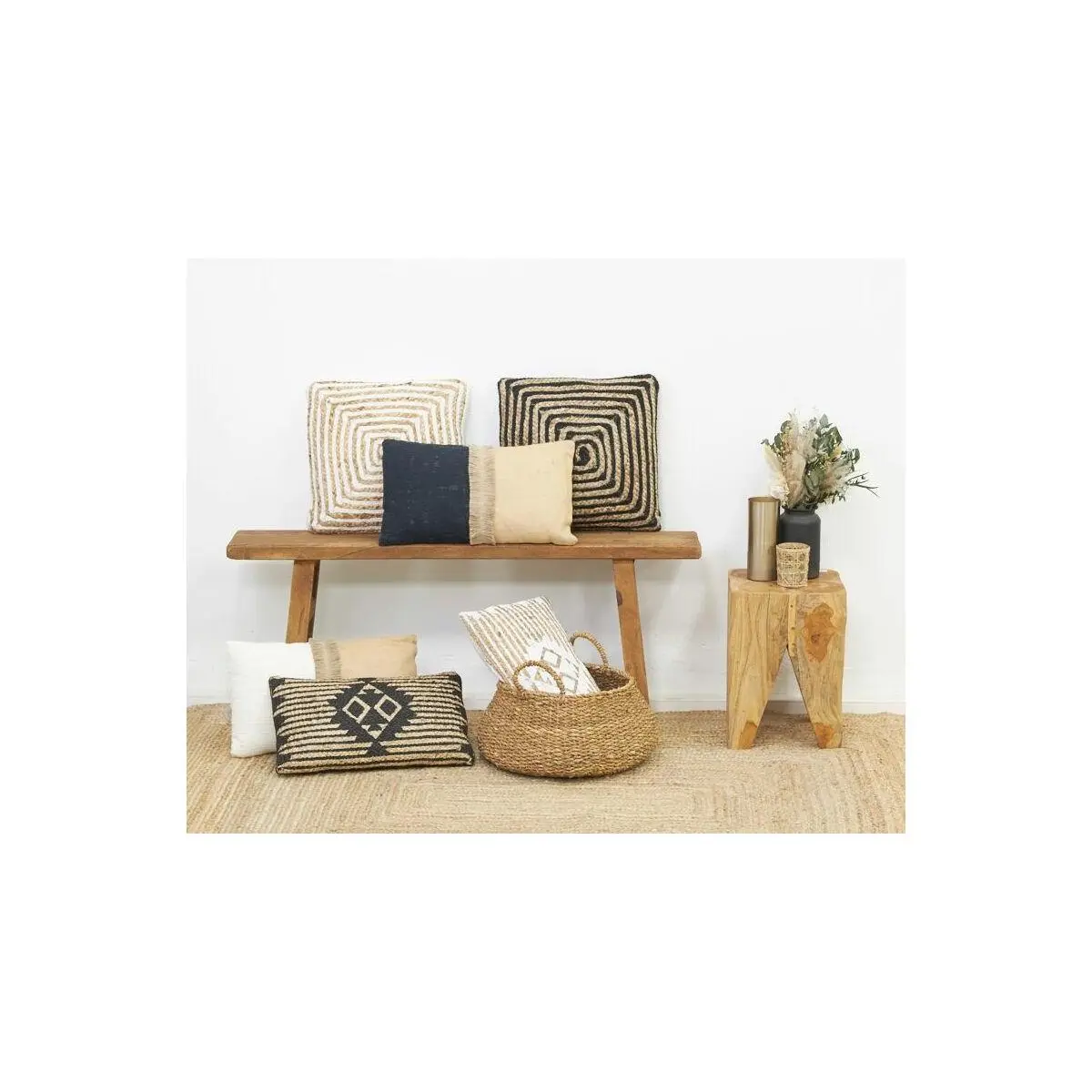 Coussins à motif en jute et coton (Lot de 3)