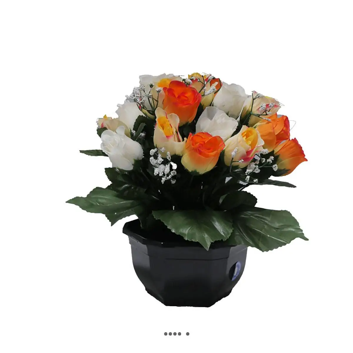 Composition fleurs artificielles cimetière pot boutons de roses D 30 cm Orange – couleur: Orange