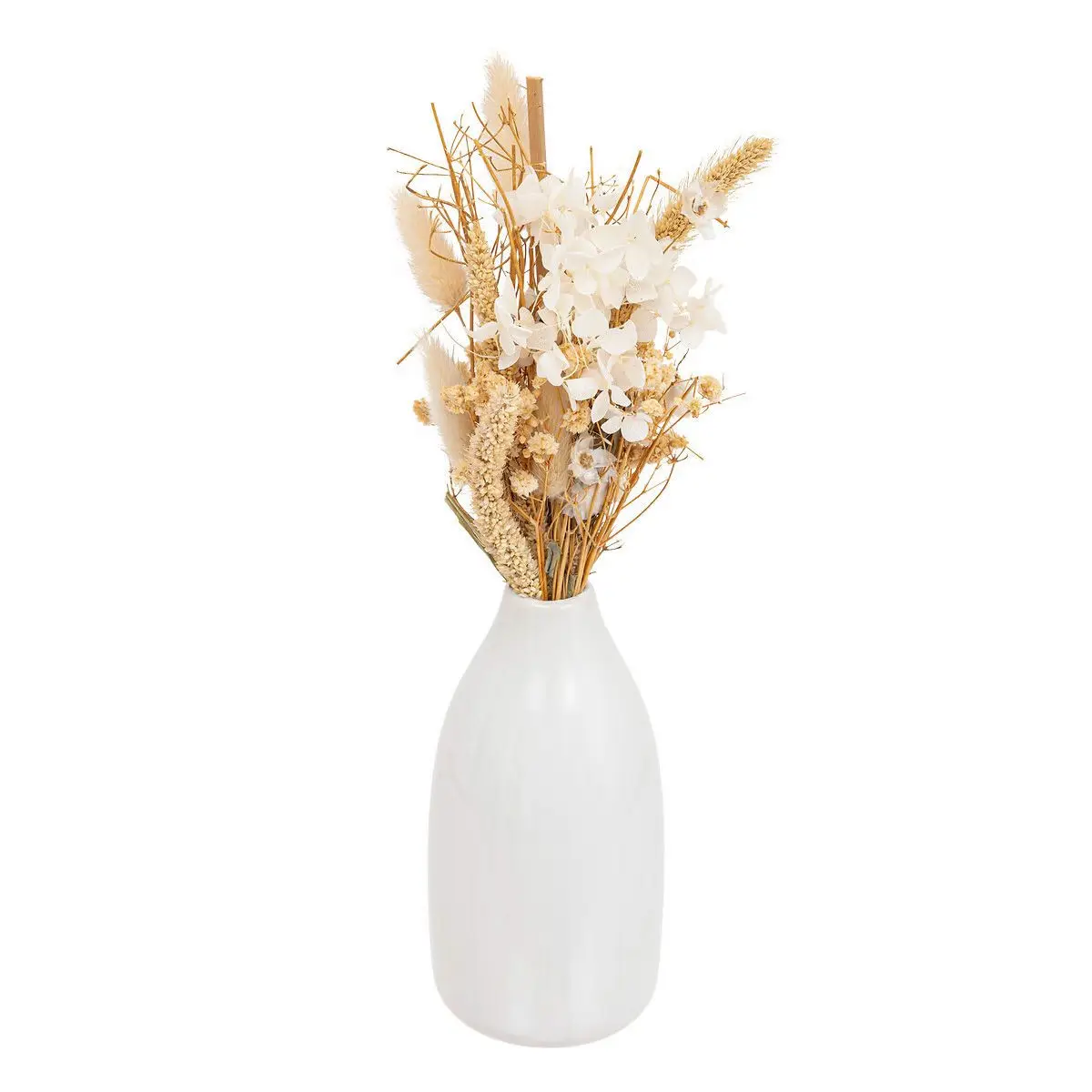 Composition de Fleurs Séchées «Vase» 25cm Blanc