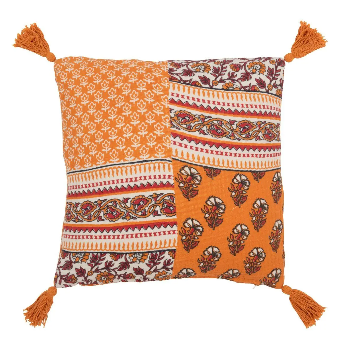 Coussin à Pompons Fleurs «Mexican» 45x45cm Orange