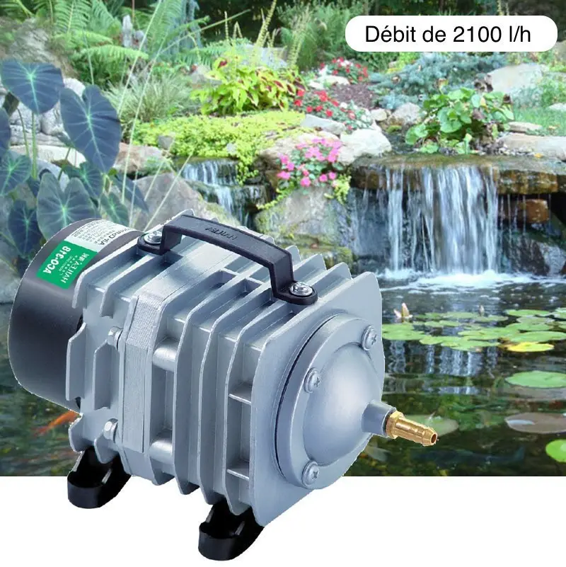 Compresseur Aérateur – Pompe à air 2100 l/h pour bassins de jardin Bulleur étangs
