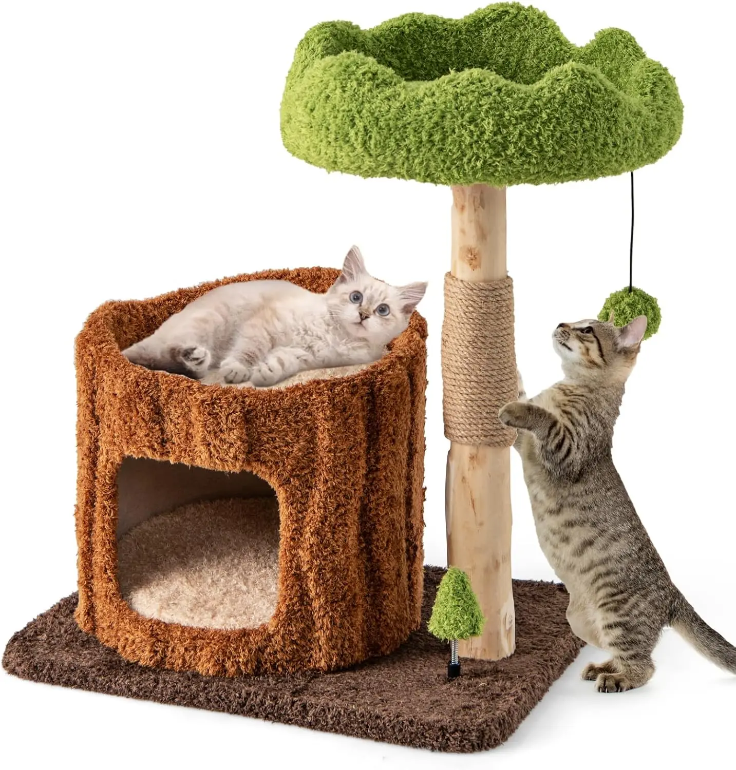 COSTWAY Arbre a Chat Design 73 cm, en Bois, 2 Plateformes, Poteaux à Griffer en Jute, Petit Arbre a Chat, Planche à Griffer en Sisal