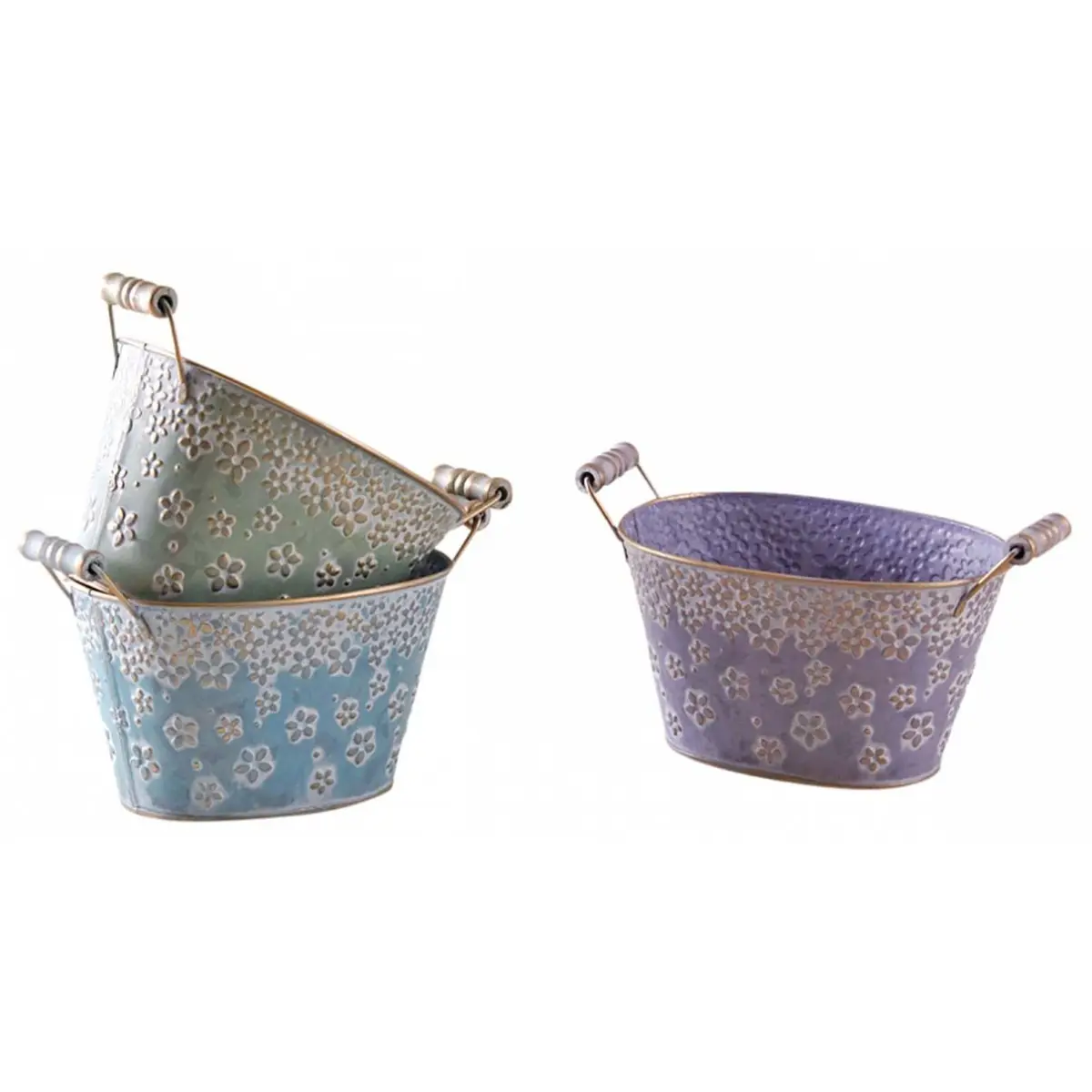 Corbeille ovale en métal motif fleurs 18 cm Lot de 3