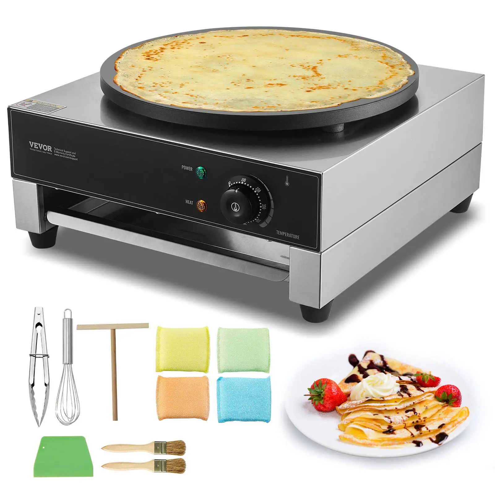 VEVOR Crêpière électrique 40 cm commerciale, machine crêpes antiadhésive, 1700W, inox, contrôle temperature.
