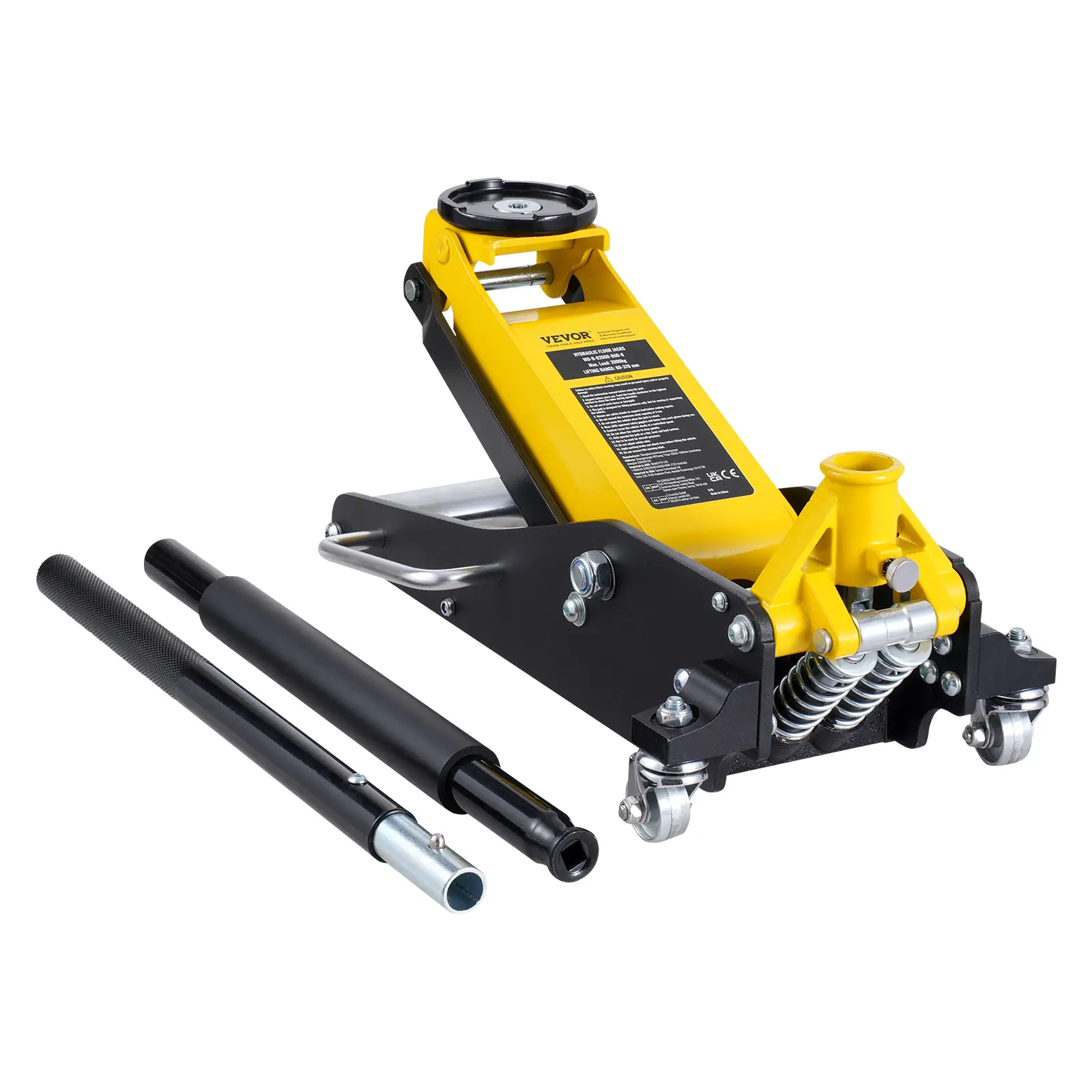 VEVOR Cric rouleur 2T profil bas, ht. levage 80-370 mm, acier/alu robuste, double piston.