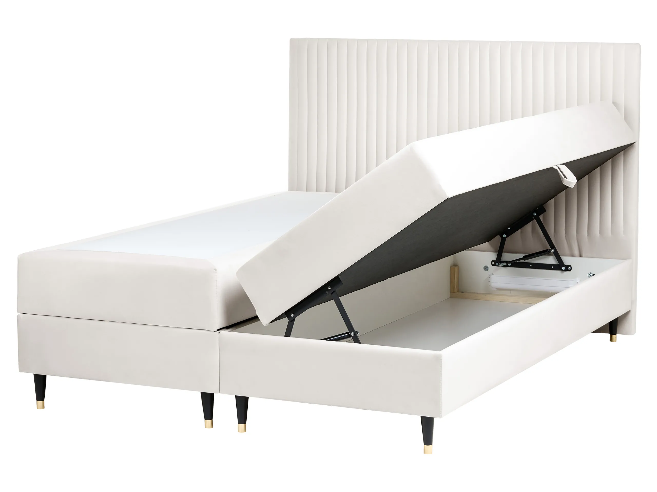 Cama continental con almacenaje Terciopelo DAME 160 x 200 cm Blanco crema