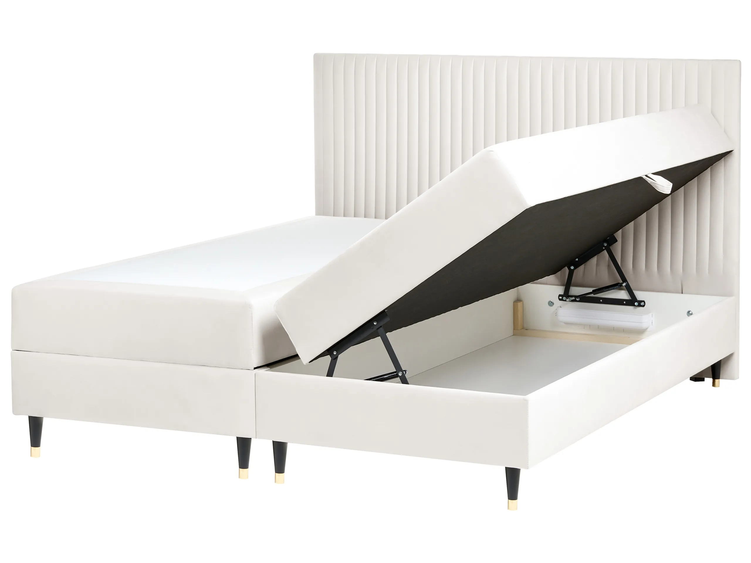 Cama continental con almacenaje Terciopelo DAME 180 x 200 cm Blanco crema