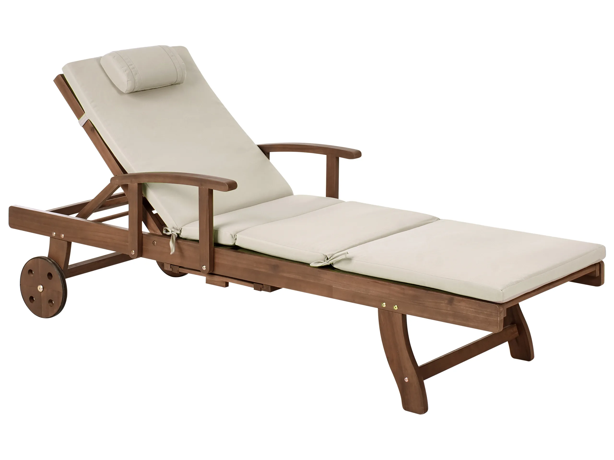 Sun Lounger with Cushion AMANTEA PREMIUM Reclining Acacia Wood Taupe