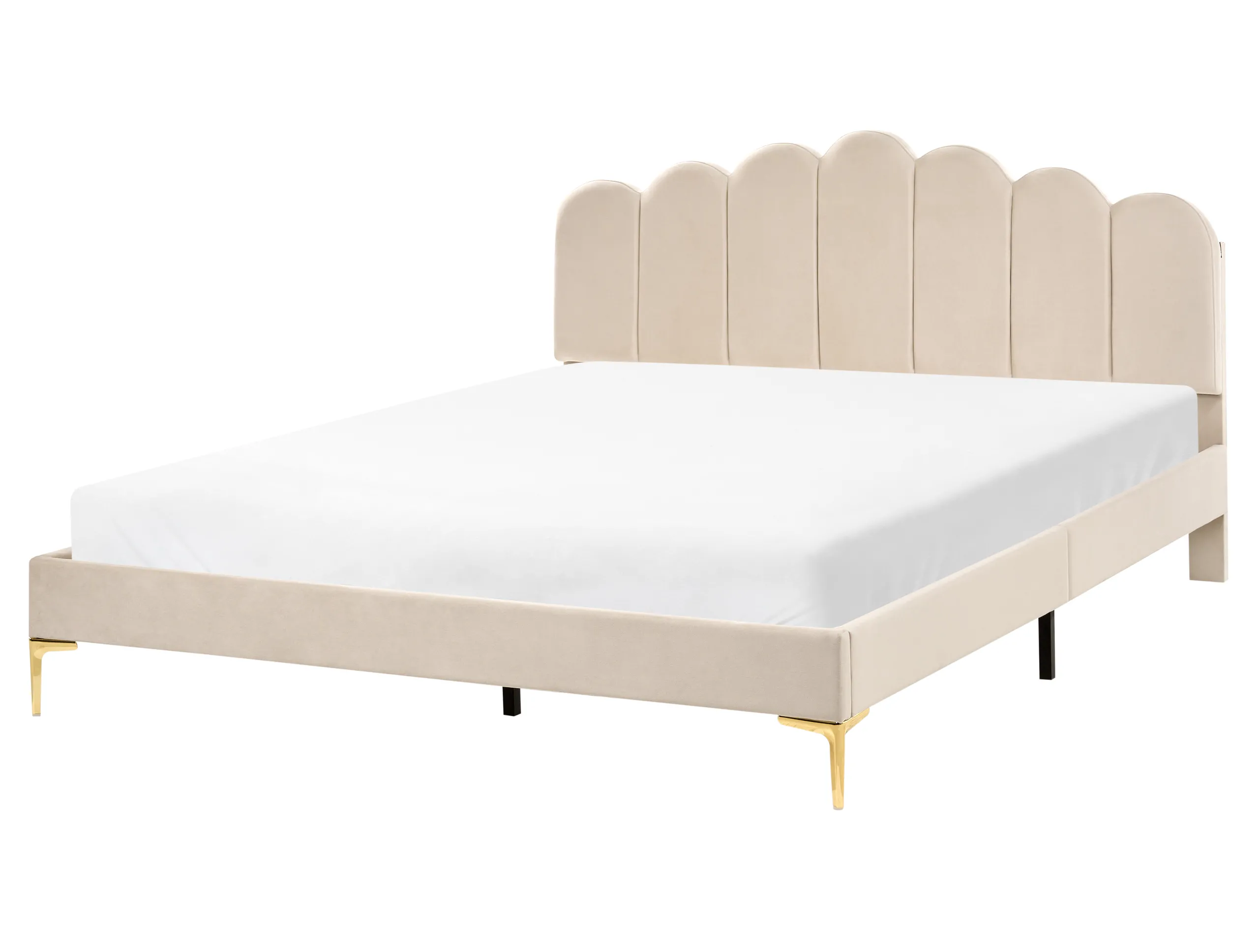 Cama Terciopelo SAUVIAN 160 x 200 cm Beige