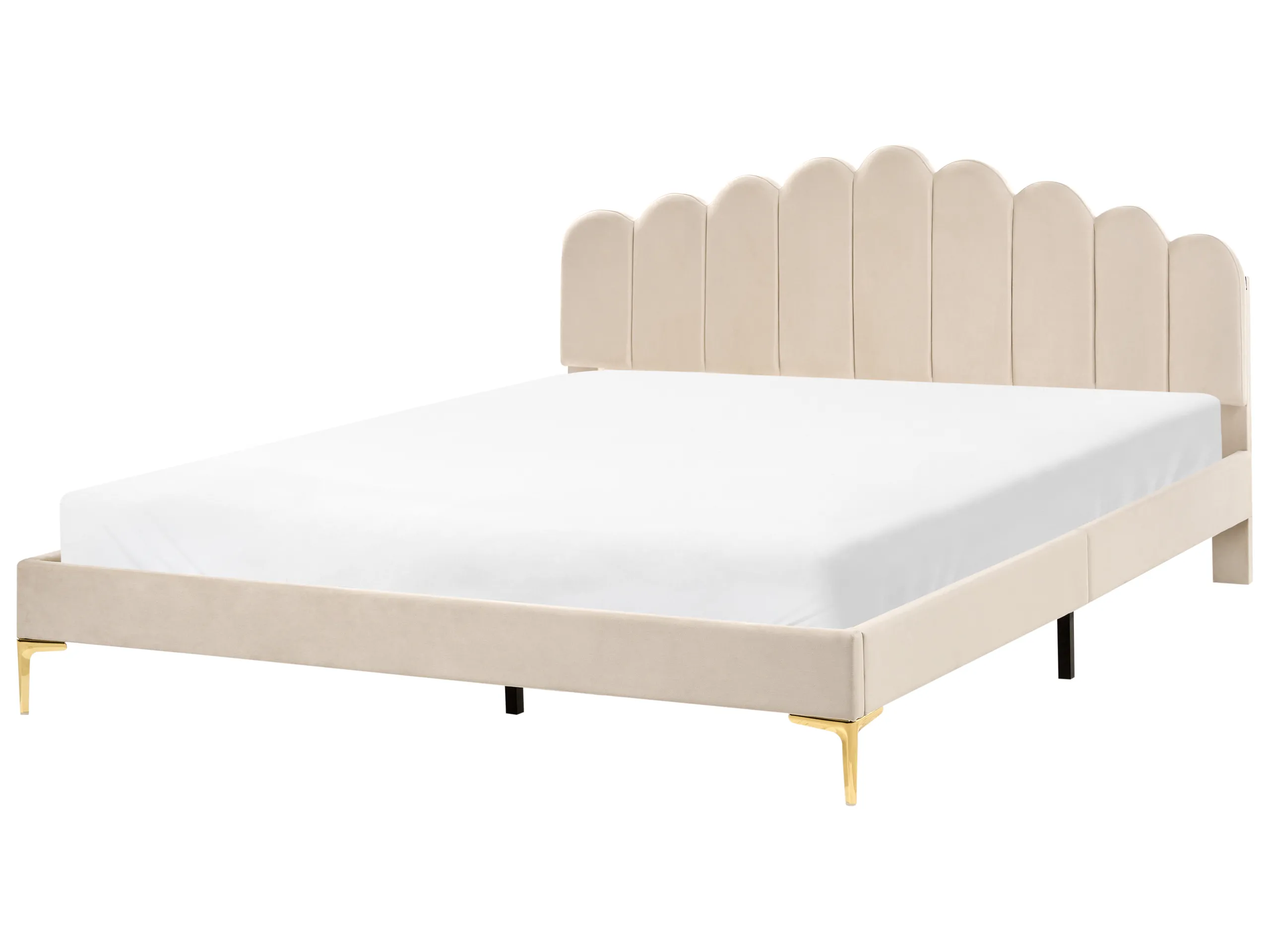 Cama Terciopelo SAUVIAN 180 x 200 cm Beige
