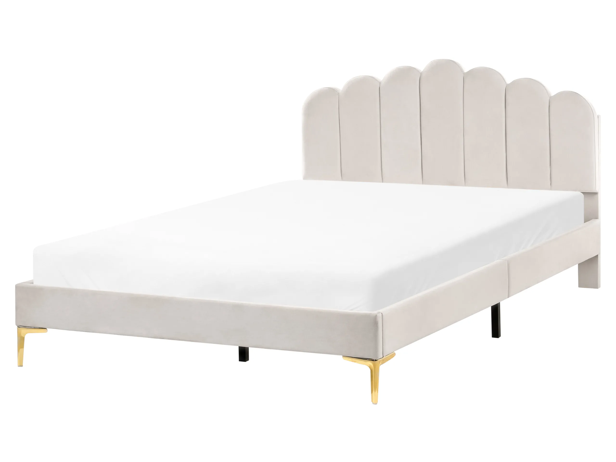 Cama Terciopelo SAUVIAN 160 x 200 cm Blanco crema