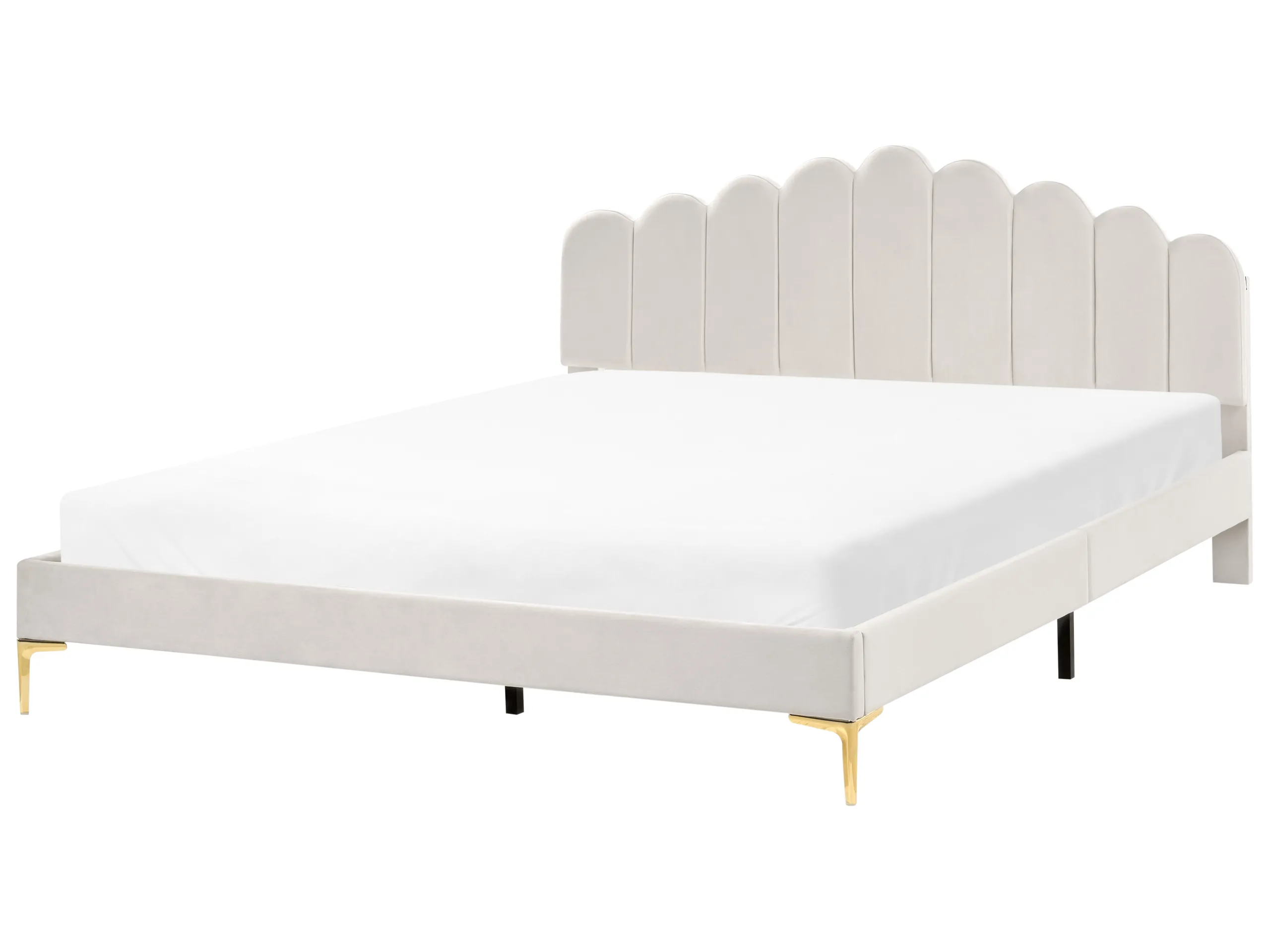 Cama Terciopelo SAUVIAN 180 x 200 cm Blanco crema