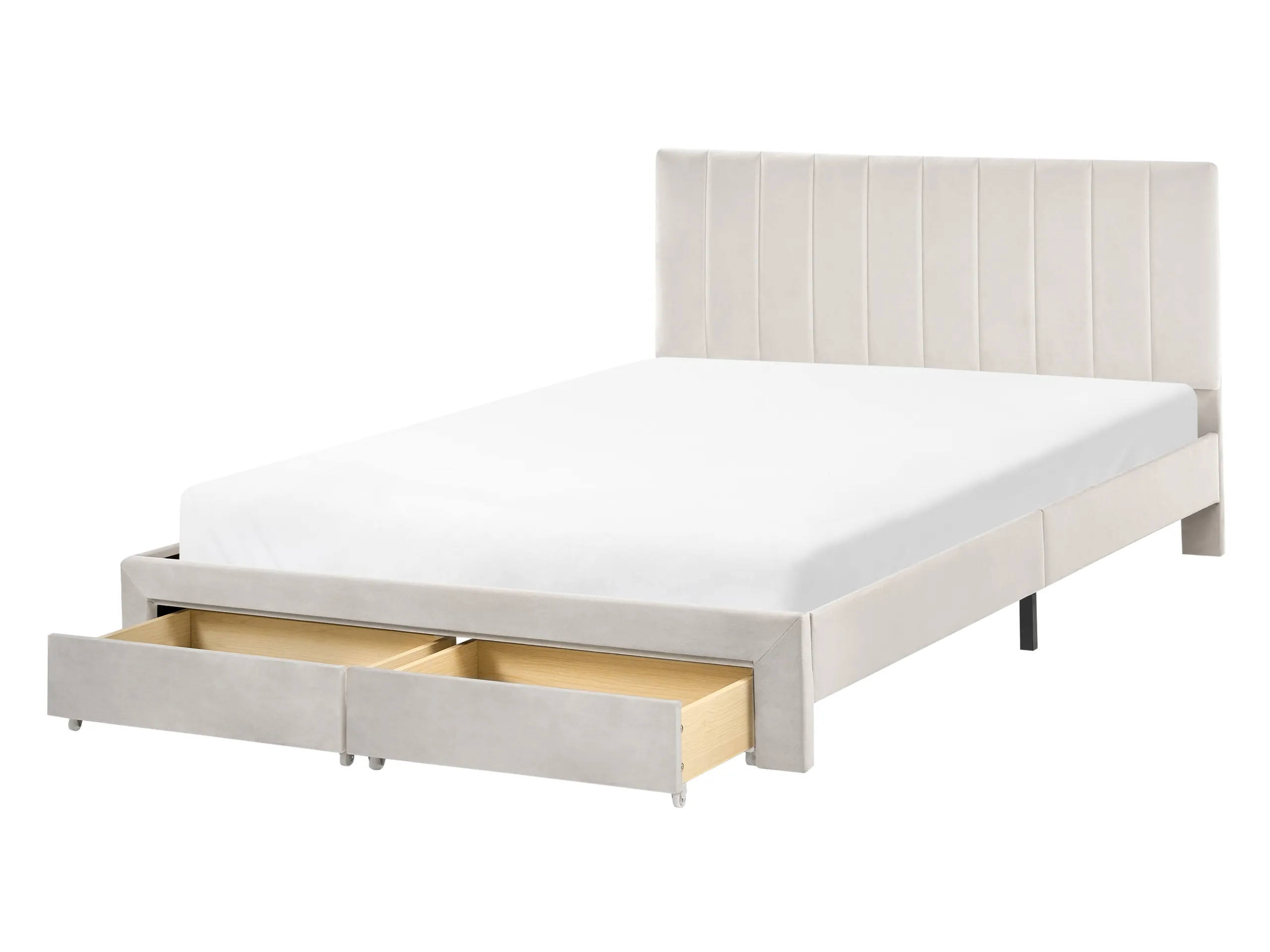 Cama con cajones Terciopelo LONZAC 140 x 200 cm Blanco crema