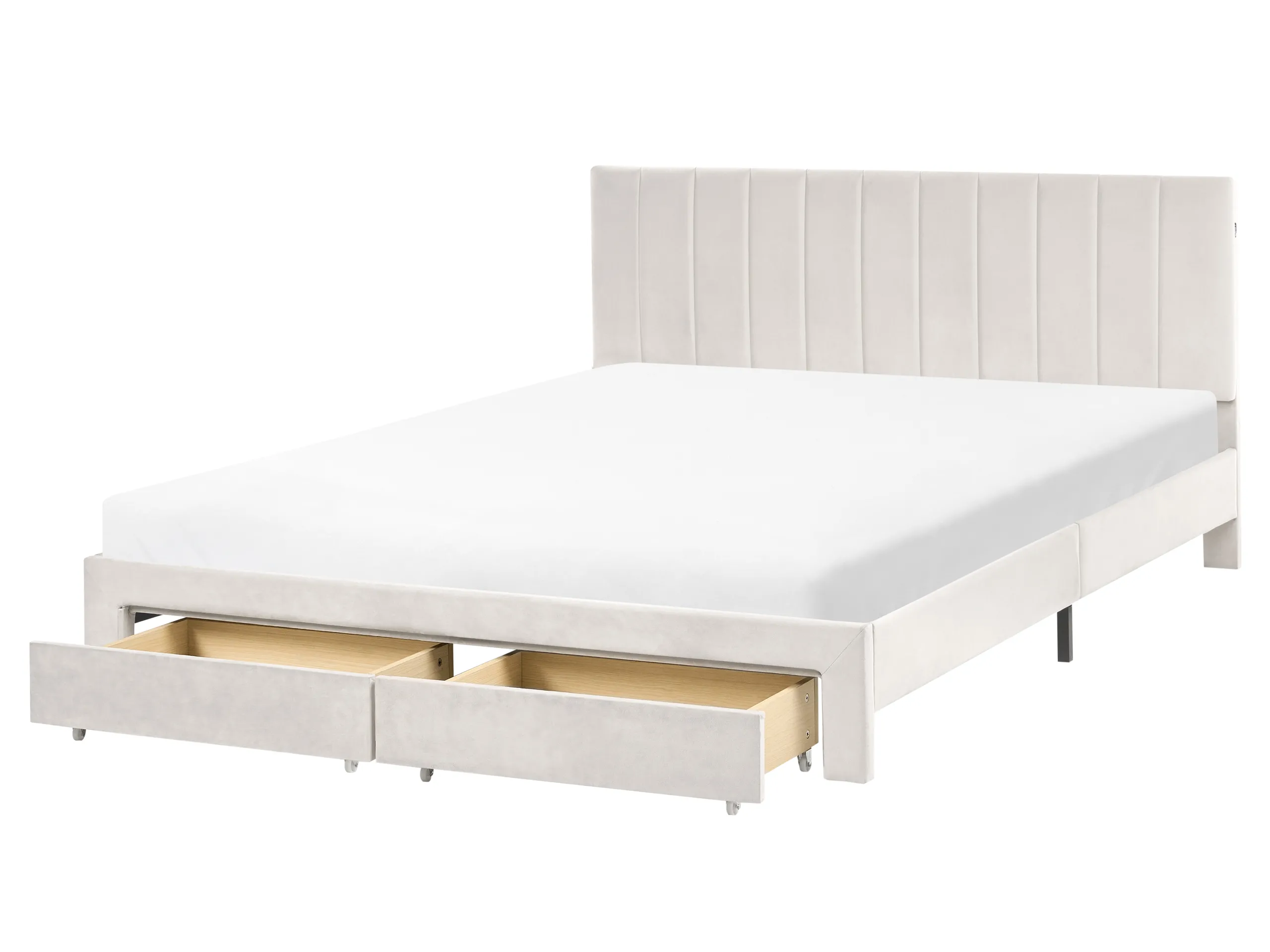 Cama con cajones Terciopelo LONZAC 160 x 200 cm Blanco crema