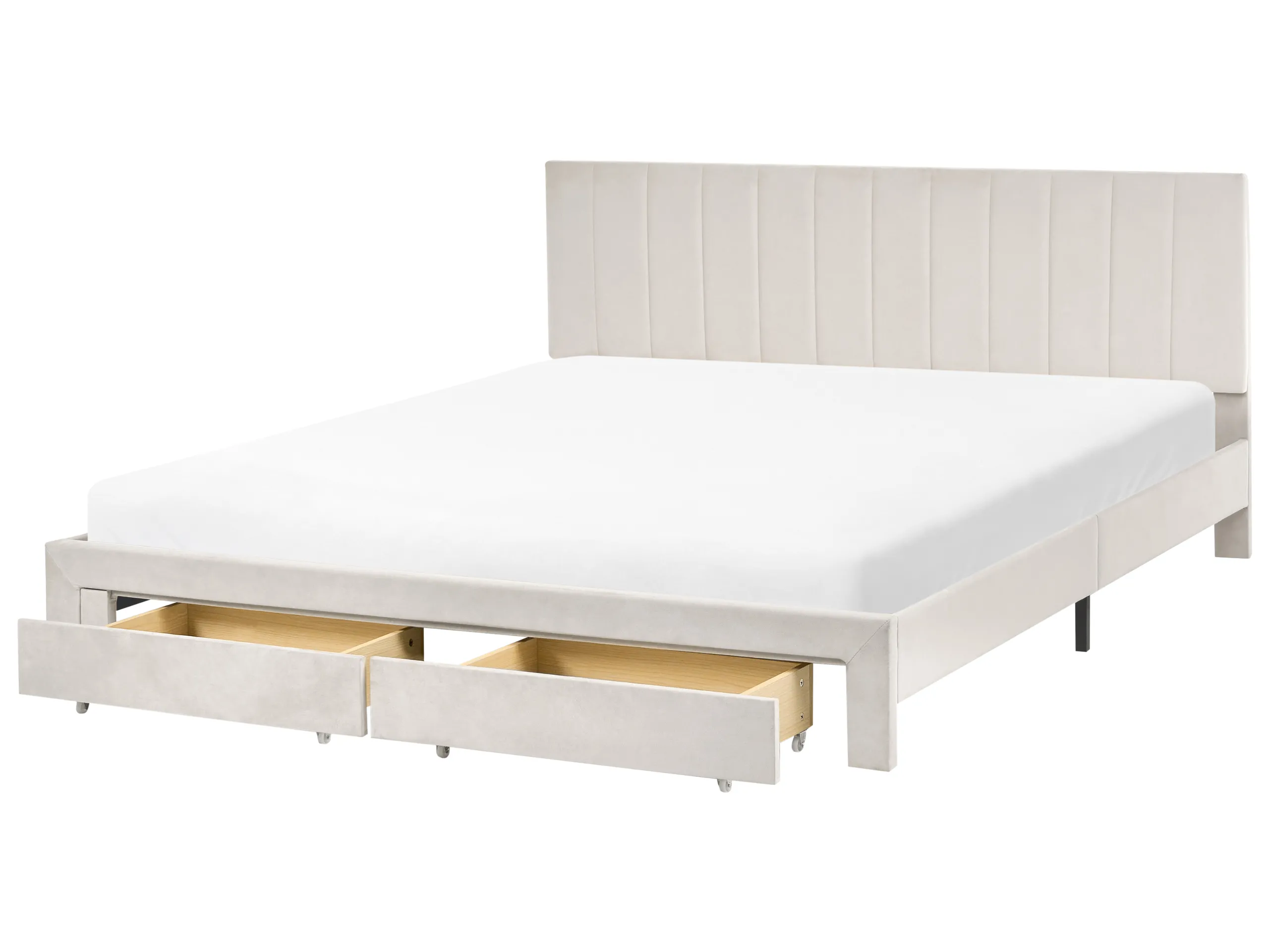Cama con cajones Terciopelo LONZAC 180 x 200 cm Blanco crema