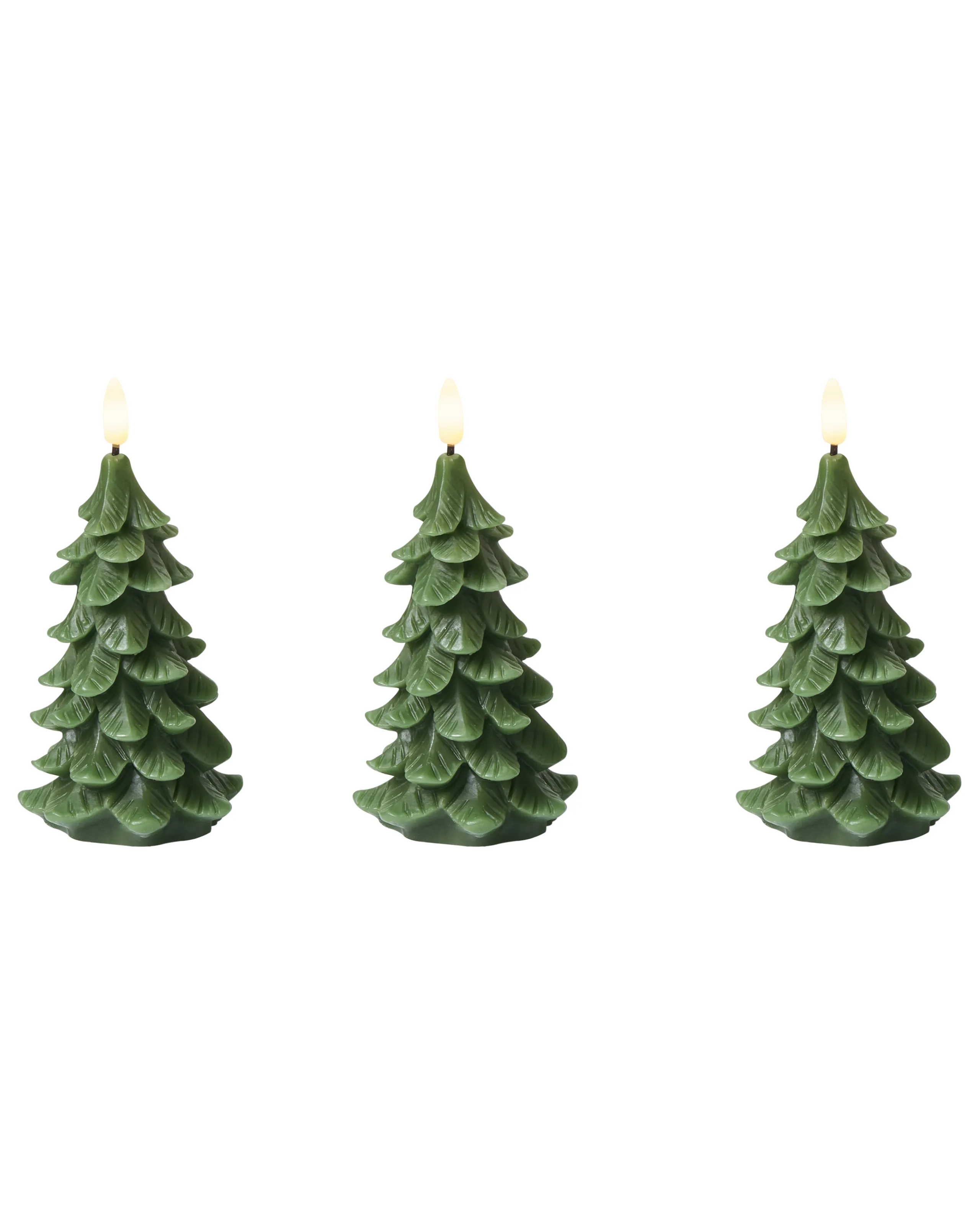 Conjunto de 3 velas LED VELOURA Árbol de Navidad 16 cm Verde